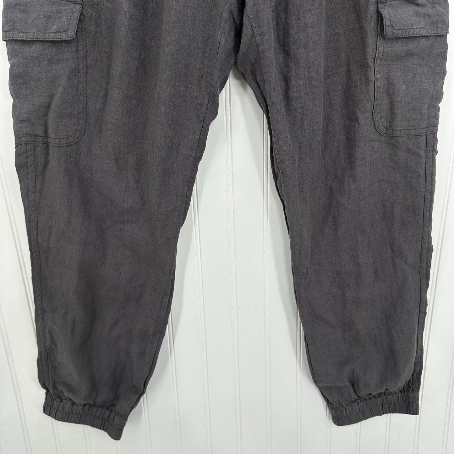Nicole Miller Pants Womens Large Linen Cargo Jogger Gray Pull On Coastal Beach