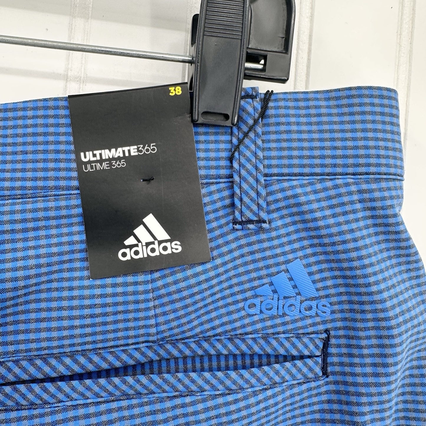 Adidas Shorts Mens 38 Ultimate 365 Chino Blue Gingham Check 10.5" Long NEW