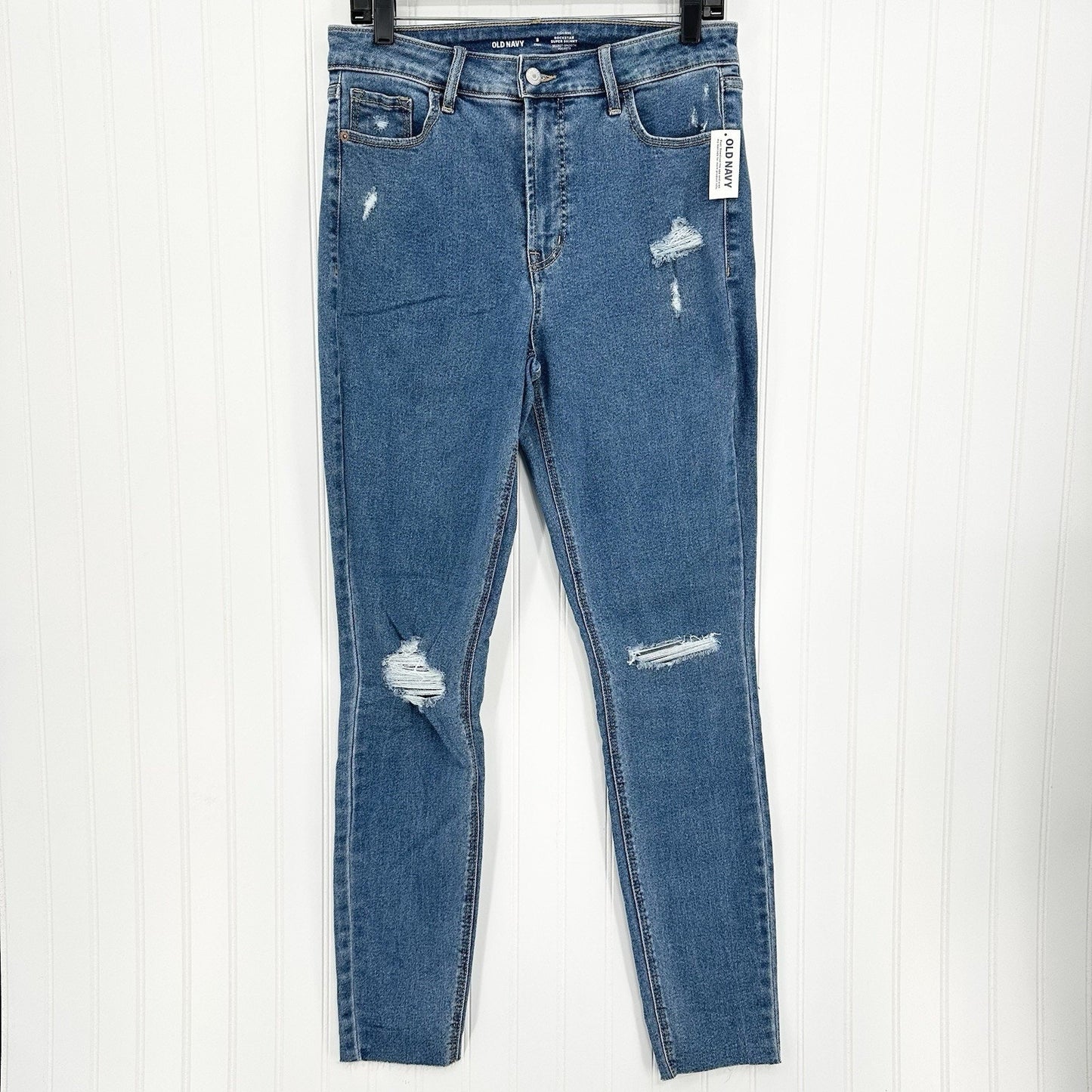 Old Navy Jeans Womens 8 Tall Rockstar Super Skinny High Rise Denim Distress NEW