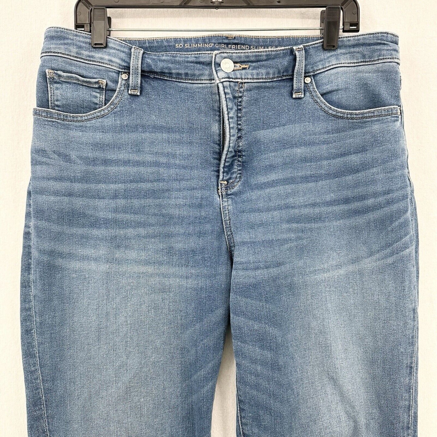 Chicos Jeans 2 US 12 So Slimming Girlfriend Slim Leg Crop Blue Denim Fray *Spot