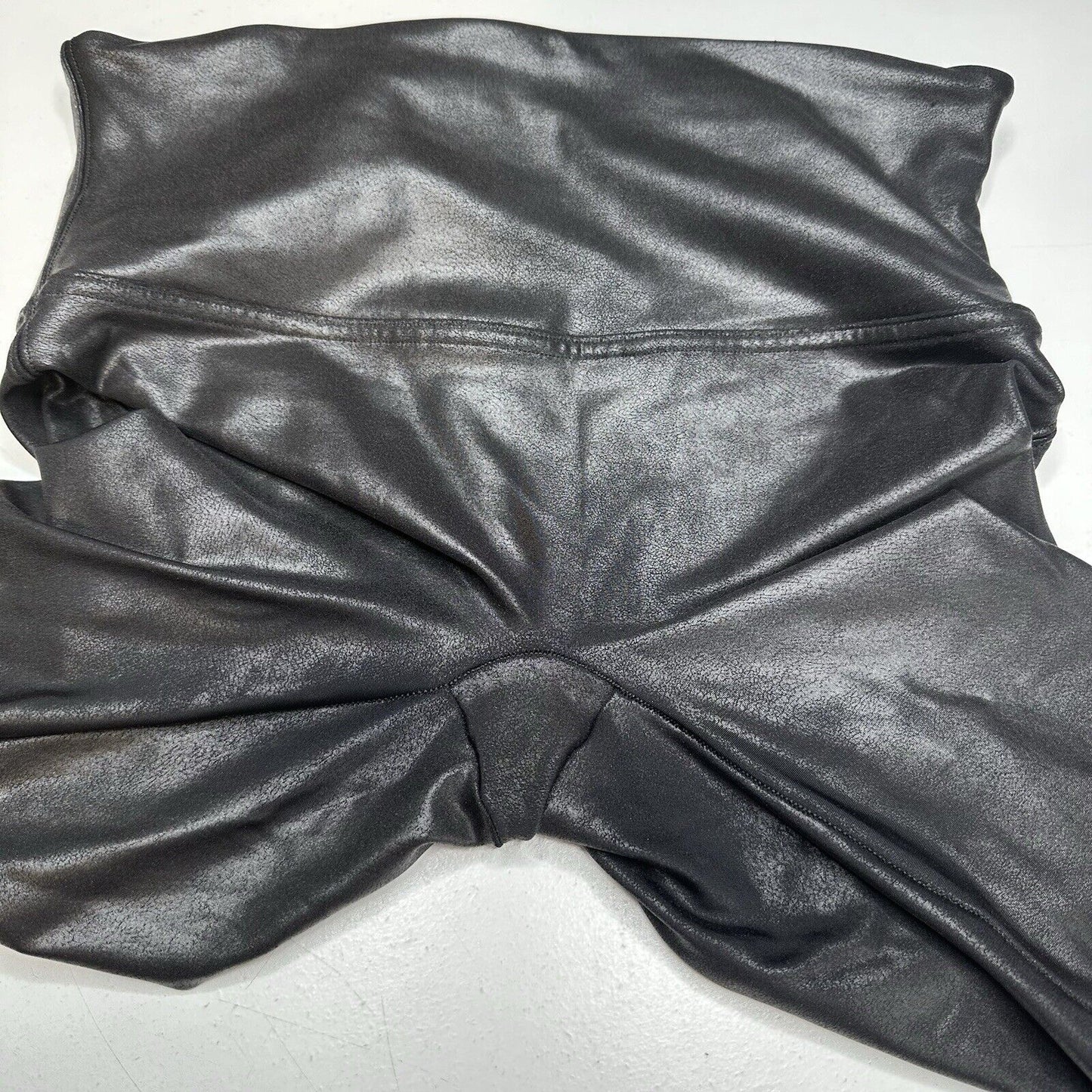 Spanx Leggings Womens Large Petite Faux Leather Black Pull On Pants Slimming EUC