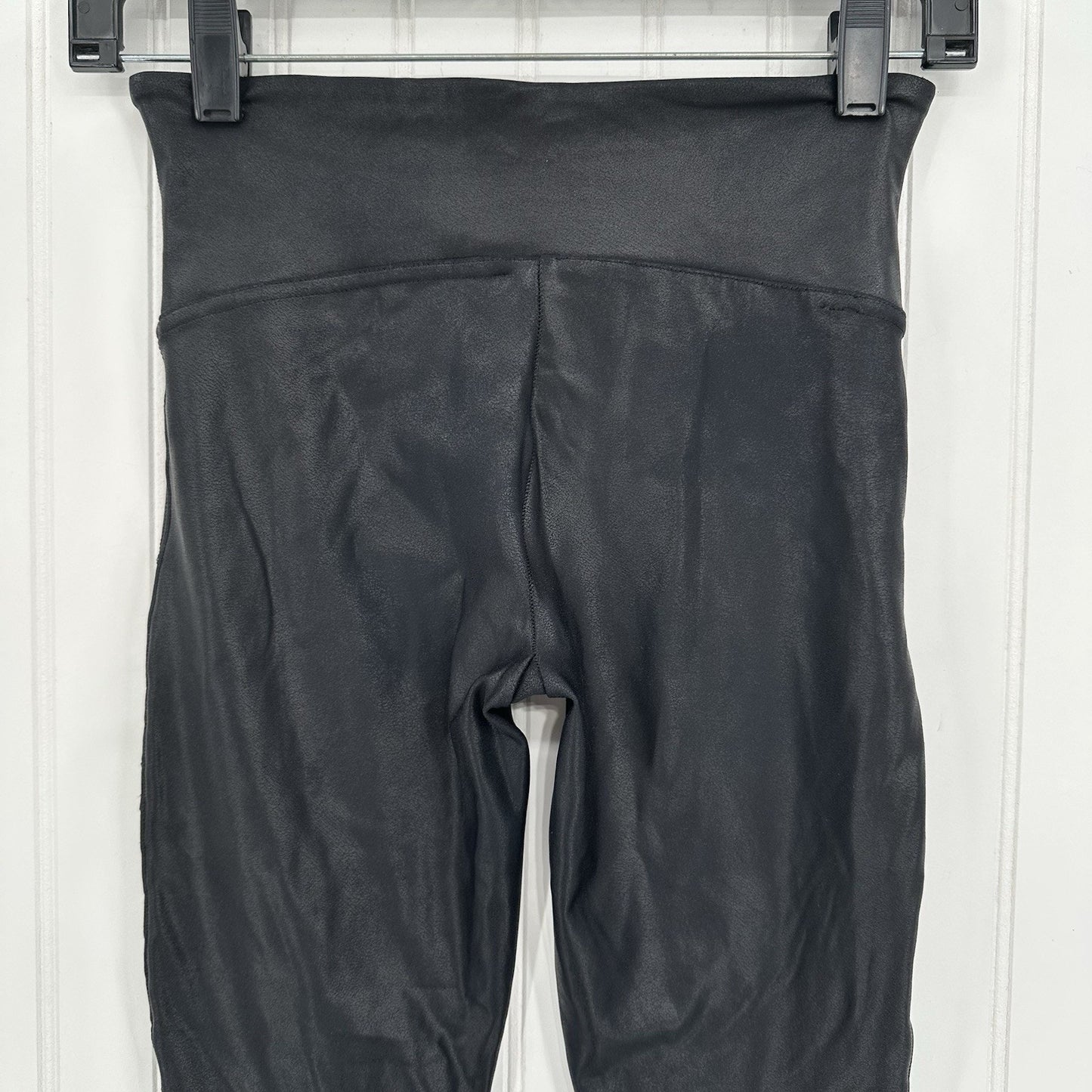 Spanx Leggings Womens Small Petite Faux Leather Moto Black Pants Slimming EUC