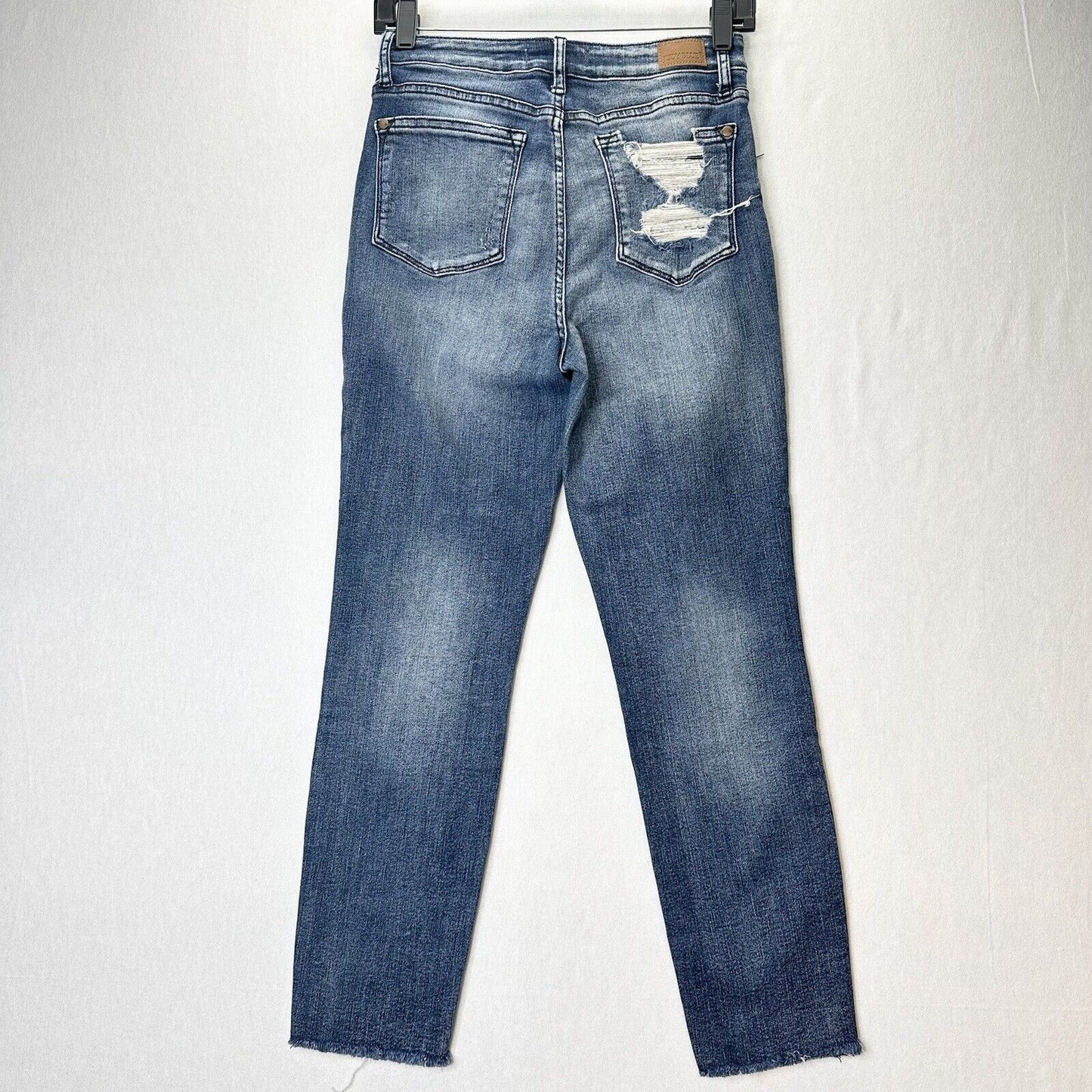 Judy Blue Jeans 3 26 Relaxed Shelley High Rise Slim Straight Blue Denim Distress