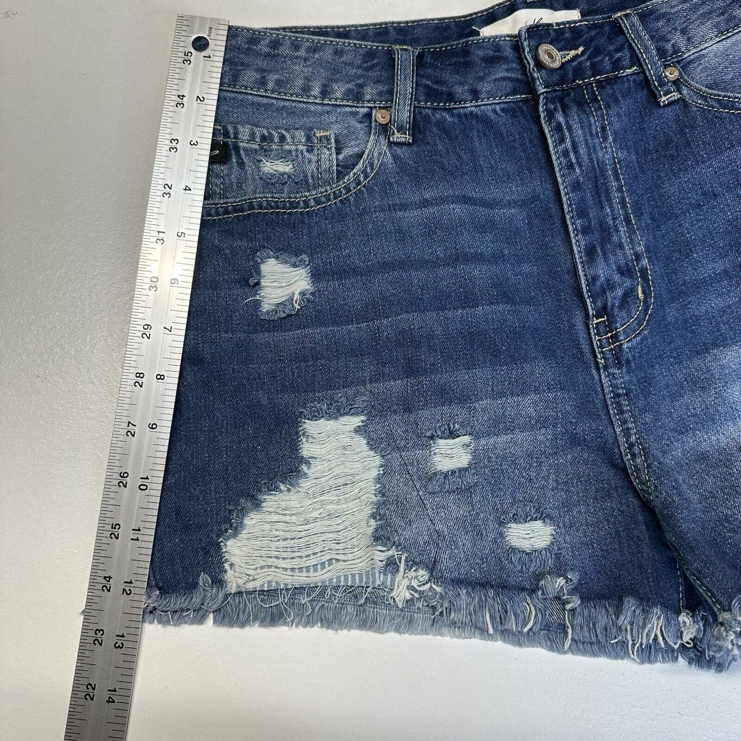 Kancan Shorts Womens 9 28 High Rise Denim Blue Jean Distress Cotton Fray Grunge