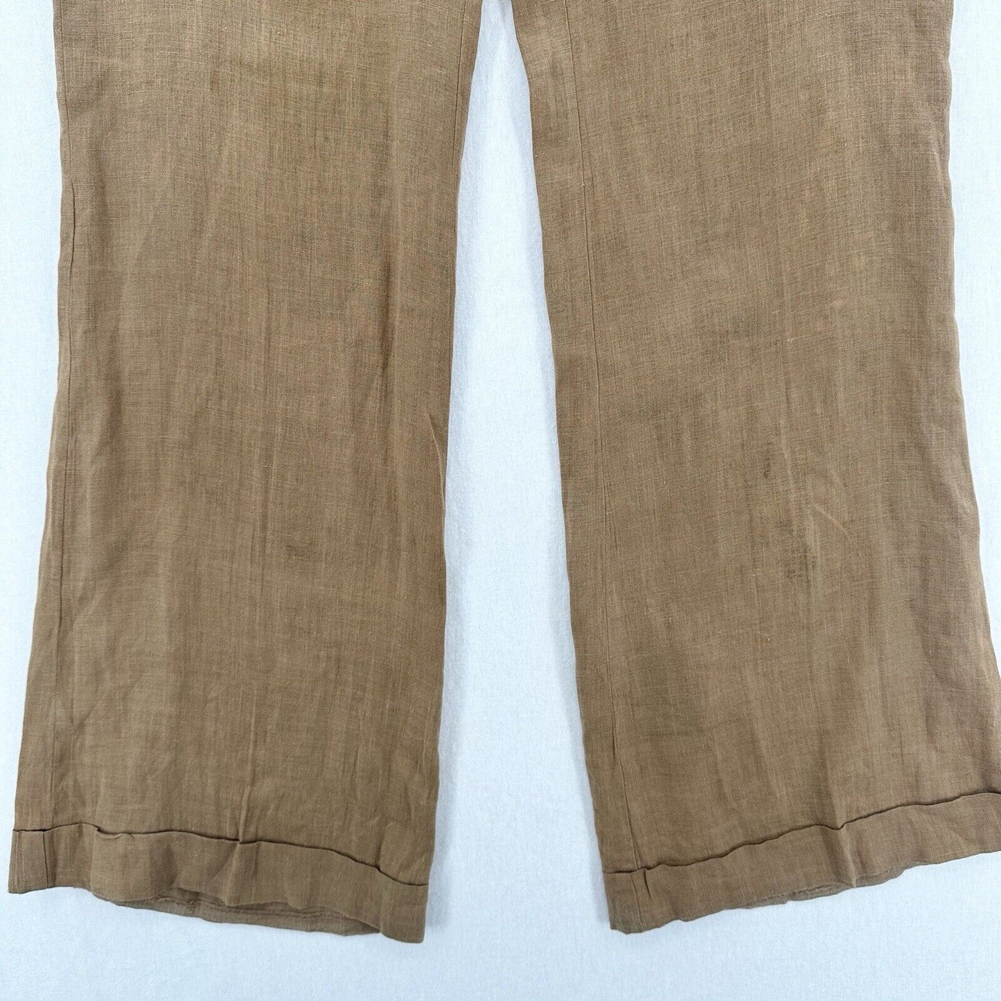 Vince Pants Womens 10 Linen Brown Wide Flare Trouser Relaxed Coastal Beach *Flaw