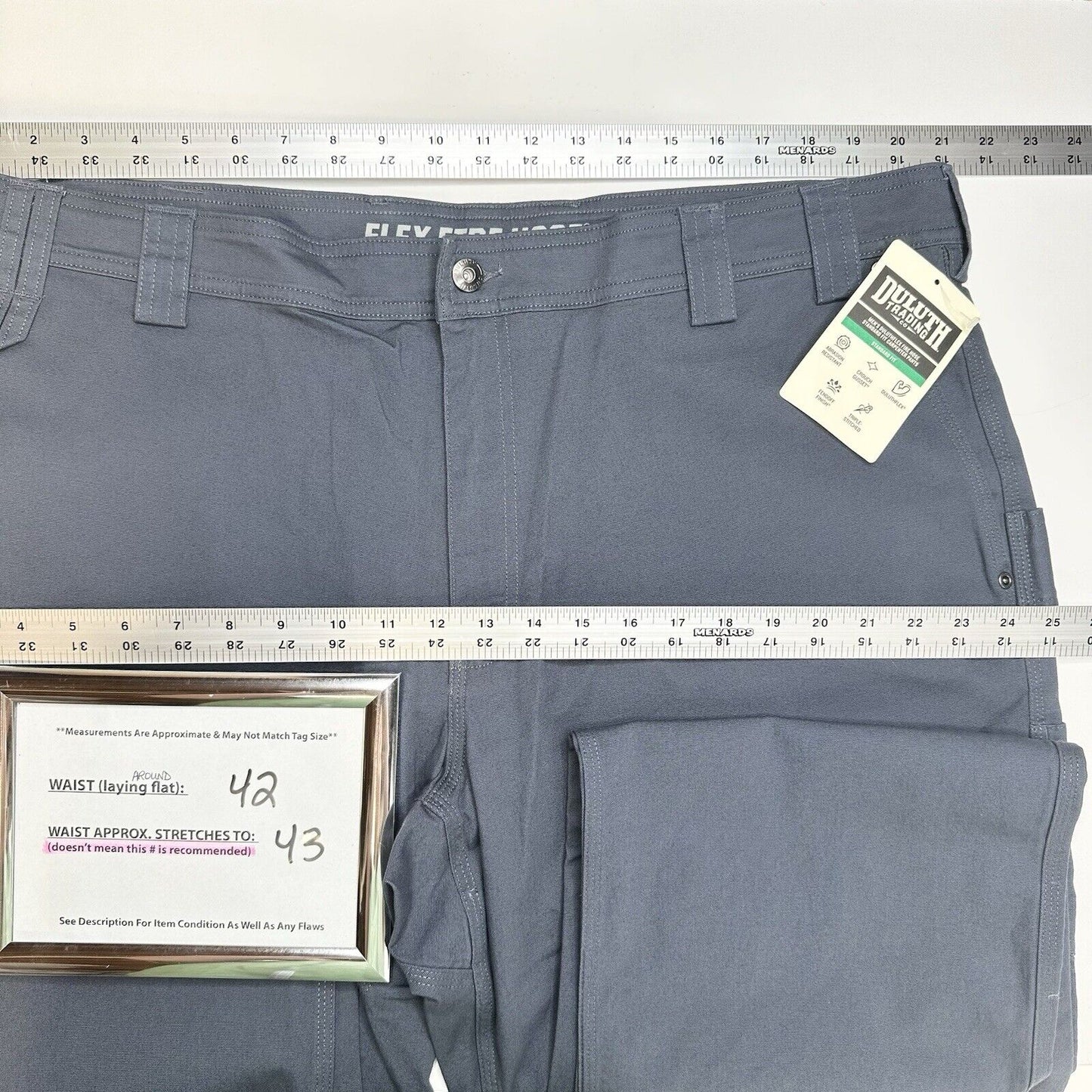Duluth Trading Pants Mens 42x34 Flex Fire Hose Carpenter Standard Fit Gray NEW