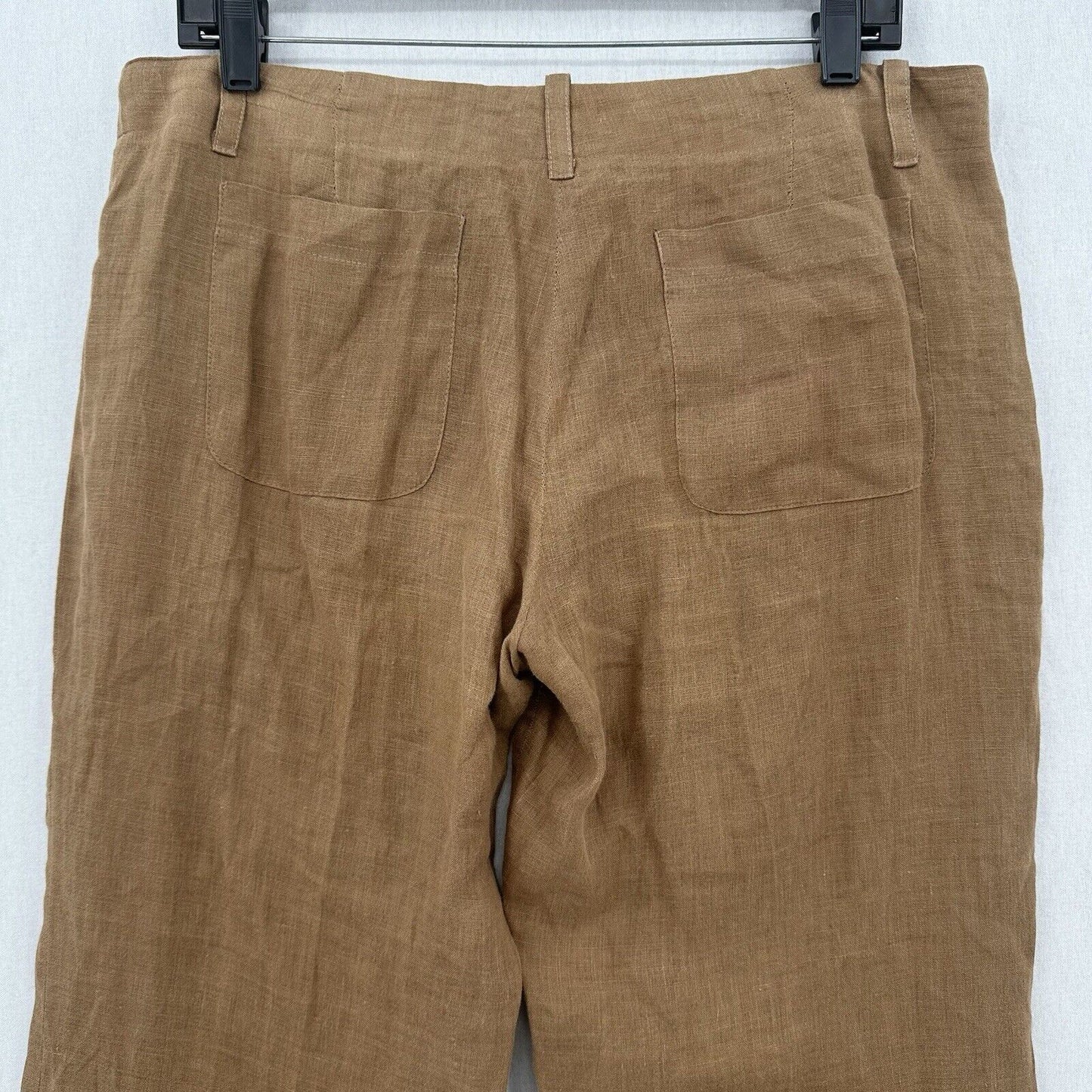 Vince Pants Womens 10 Linen Brown Wide Flare Trouser Relaxed Coastal Beach *Flaw
