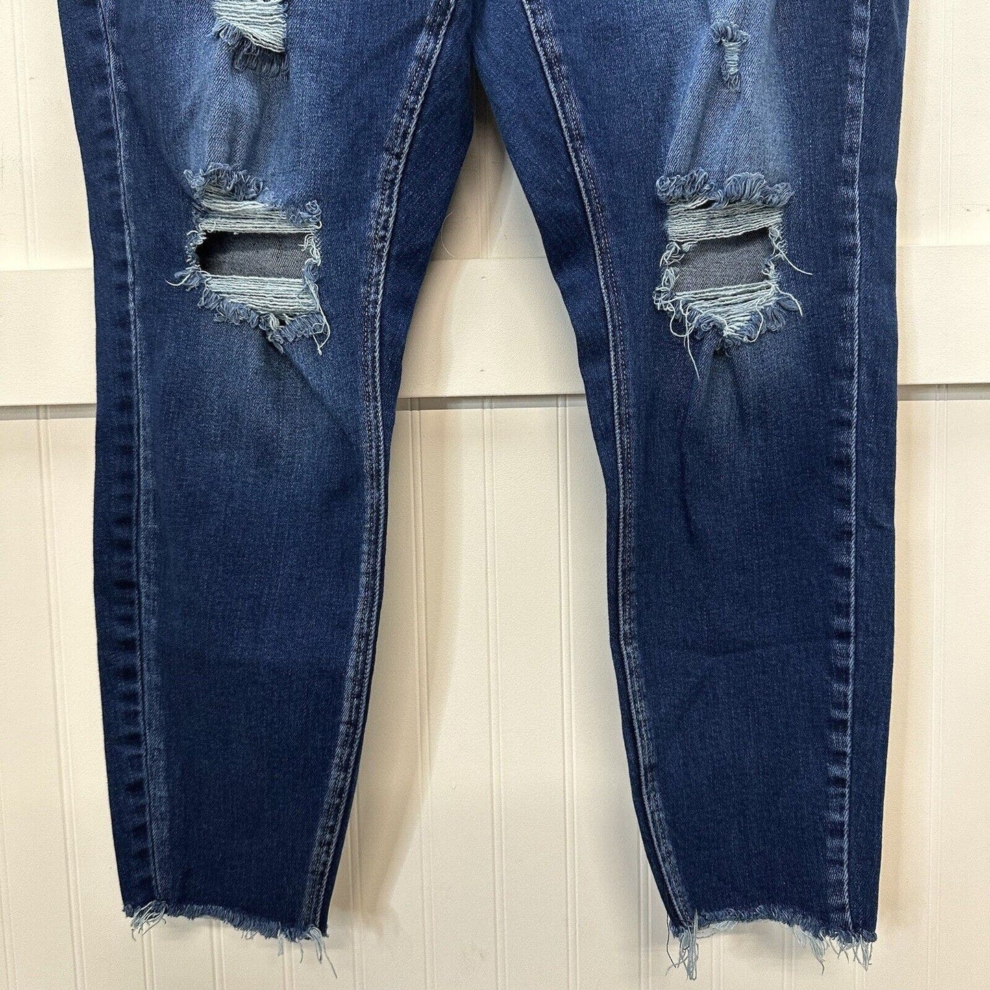 Kancan Jeans 20 Womens Skinny Blue Stretch Denim Distressed Fray Dark Plus Size