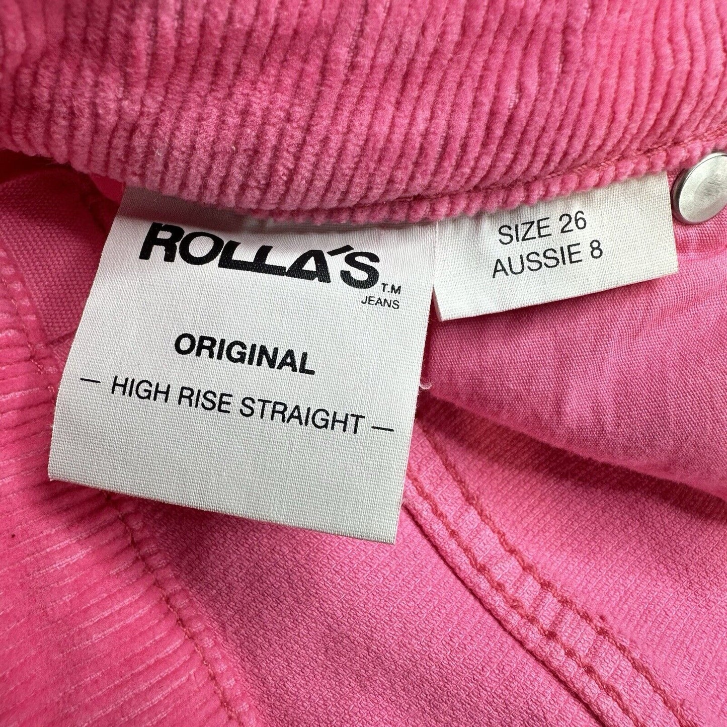 Rollas Corduroy Jeans 26 Original Straight Hot Pink Hi Rise Preppy Barbie *Flaw