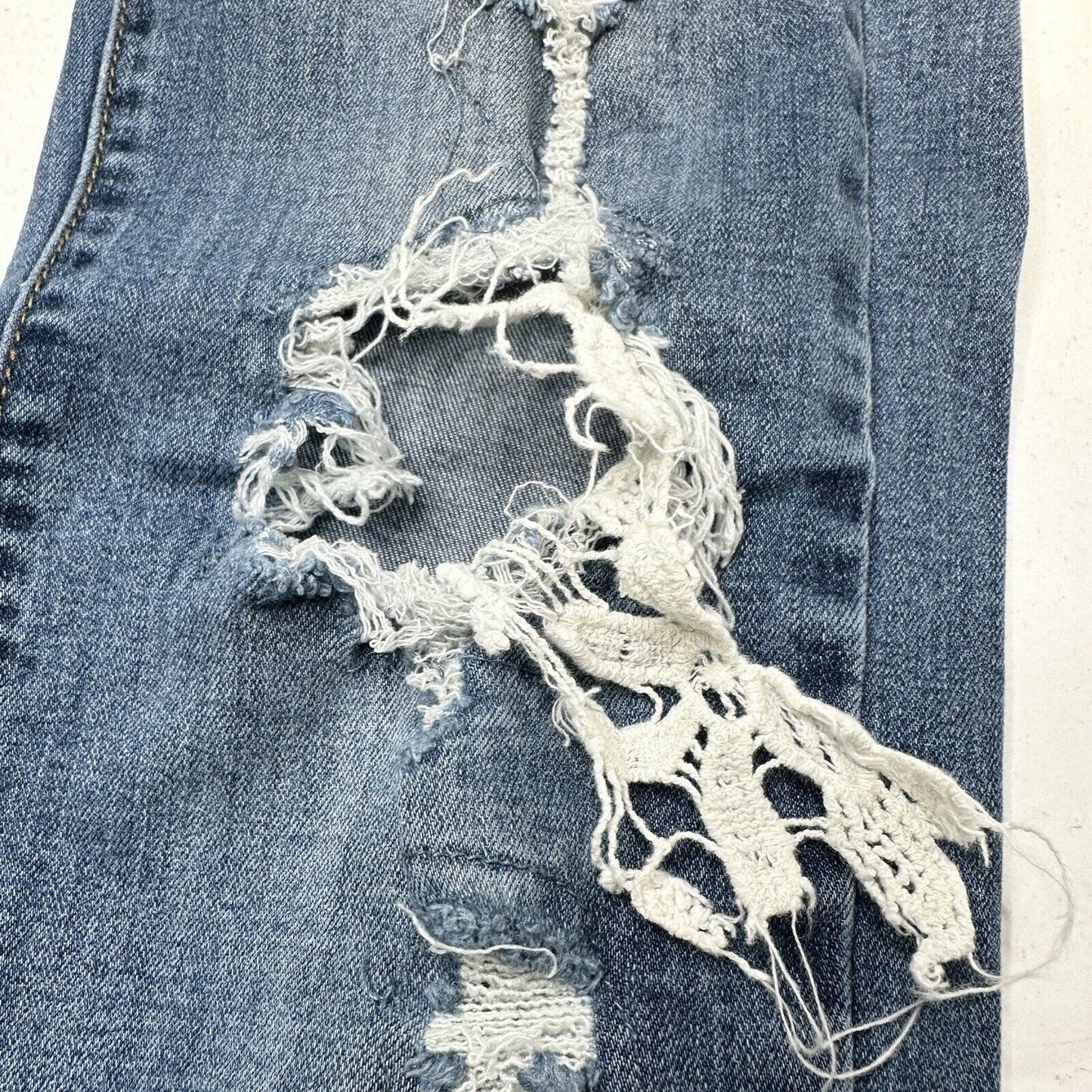 Judy Blue Jeans Womens 7 28 Skinny Blue Stretch Denim Crochet Distressed Grunge