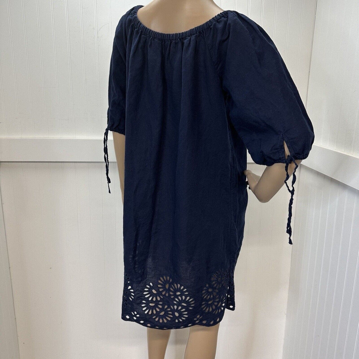 J Crew Dress Medium Navy Blue Linen Cotton Lightweight Womens Coastal Beachy