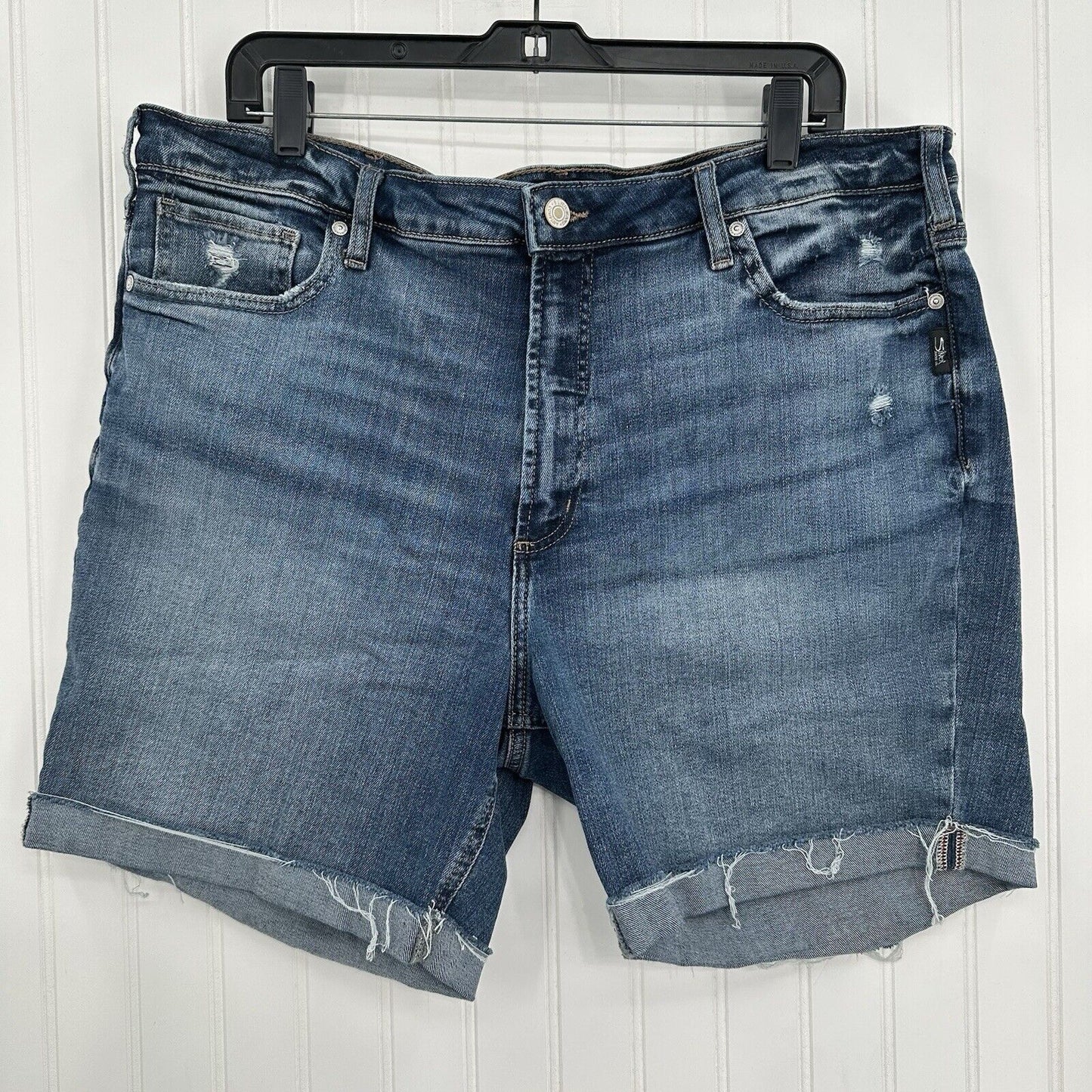 Silver Jean Shorts Womens 18 Sure Thing Long Short Blue Stretch Denim Bermuda