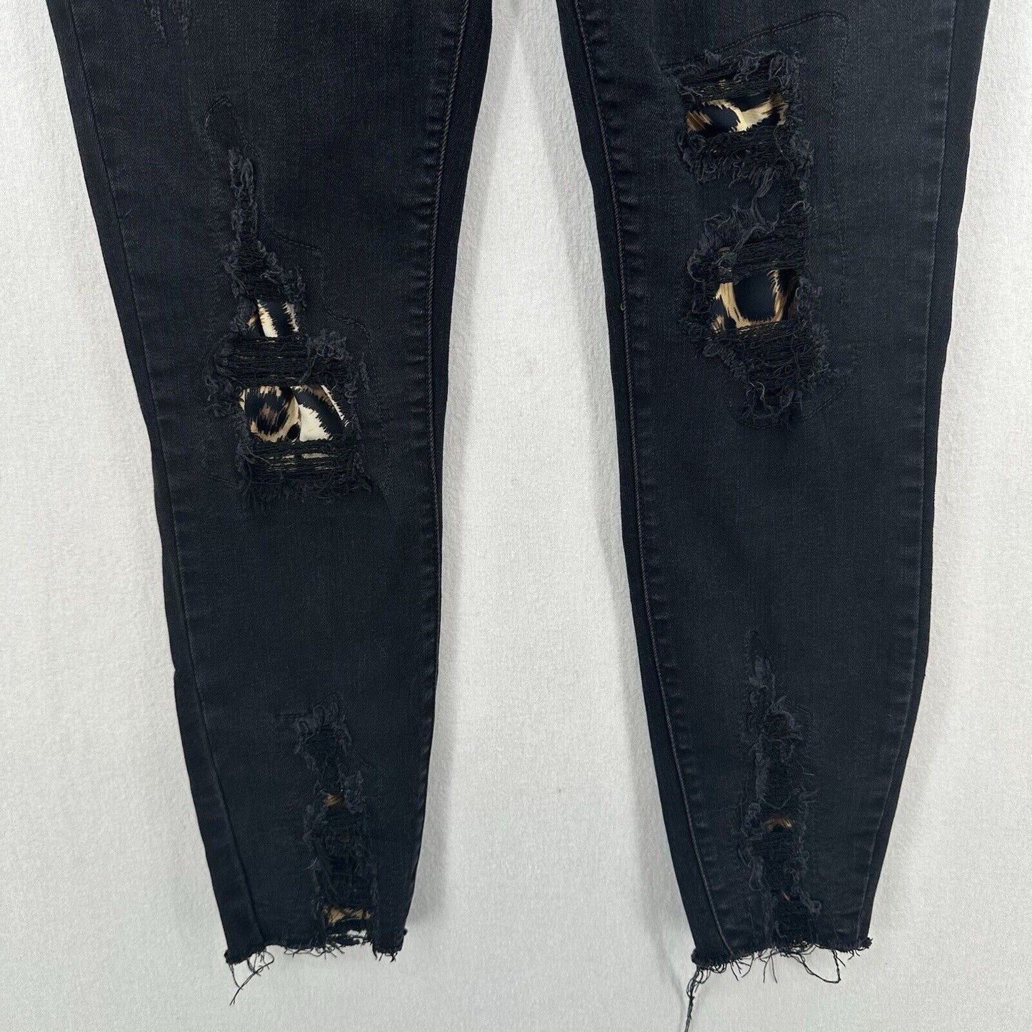 Judy Blue Jeans 13 31 Skinny Black Stretch Denim Leopard Animal Patch Distressed