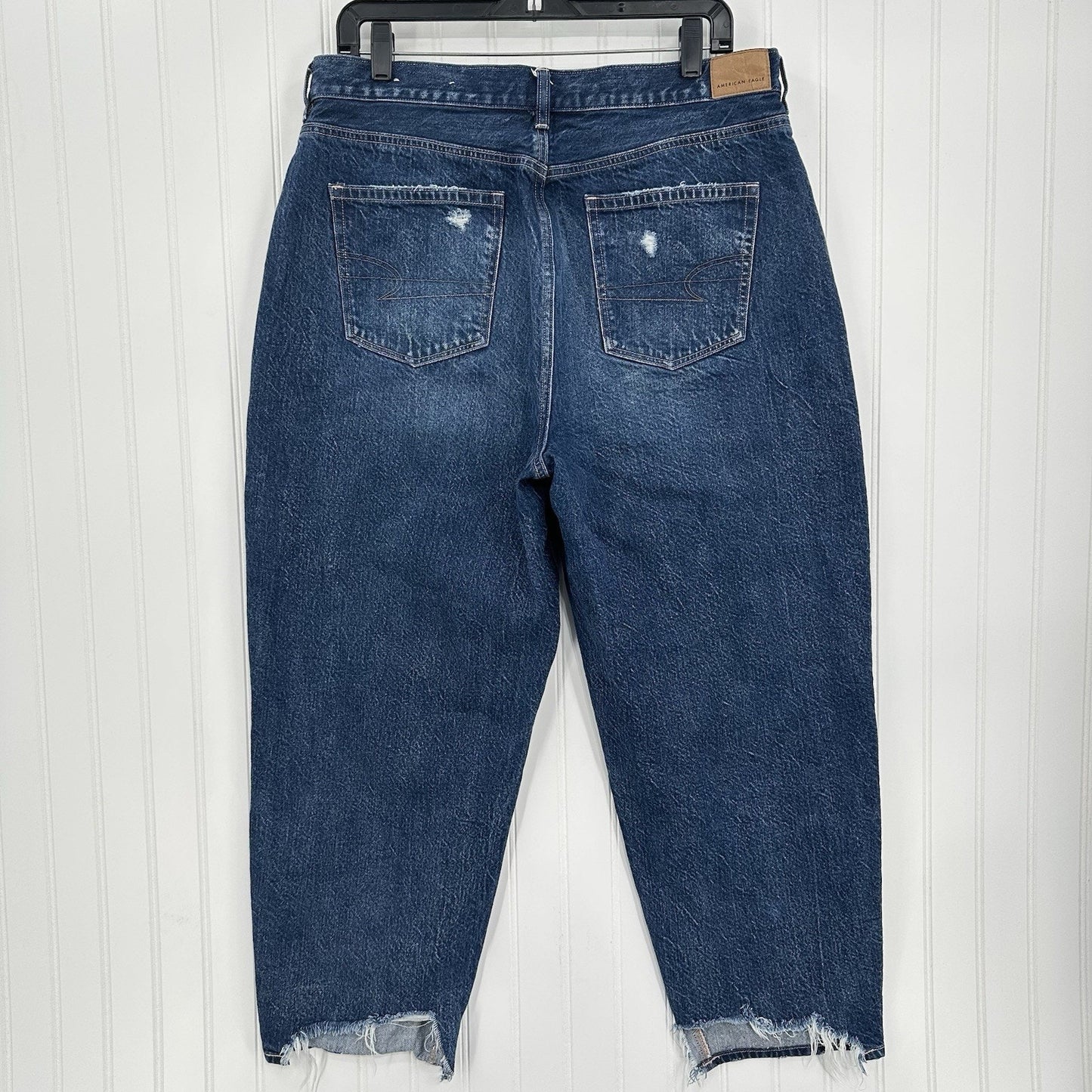 American Eagle Jeans Womens 14 Short Mom Relaxed High Rise Blue Denim Distressed