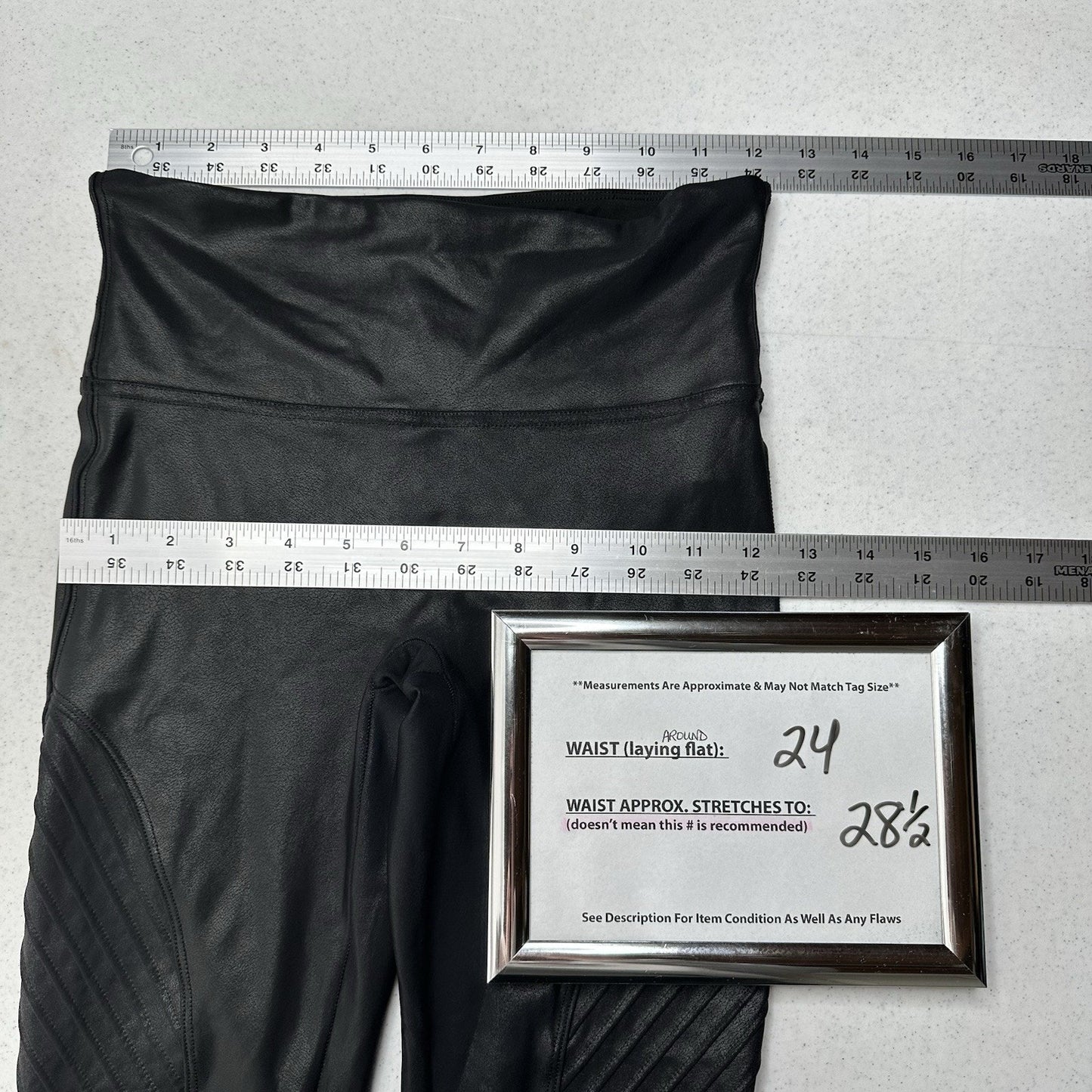 Spanx Leggings Womens Small Petite Faux Leather Moto Black Pants Slimming EUC