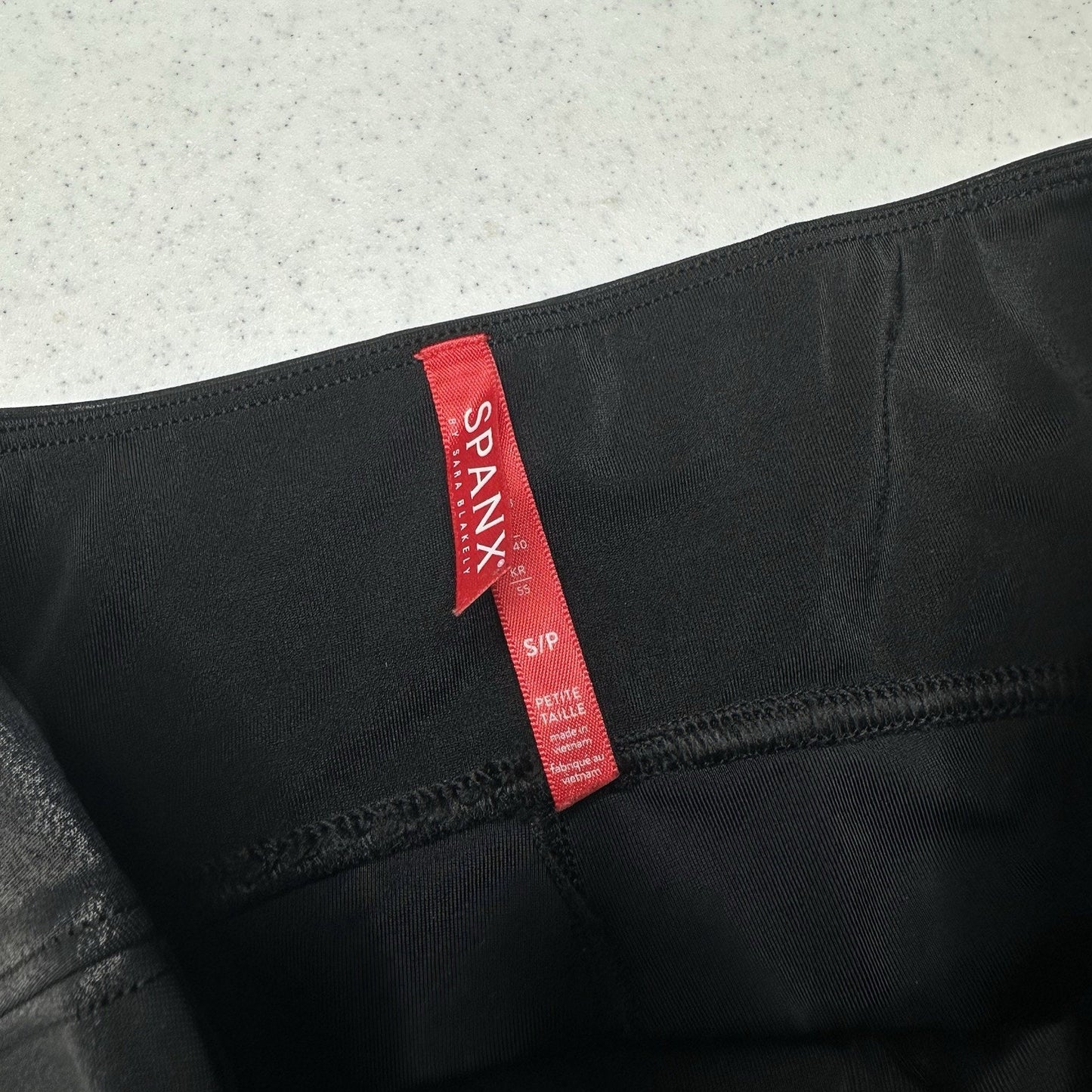 Spanx Leggings Womens Small Petite Faux Leather Moto Black Pants Slimming EUC
