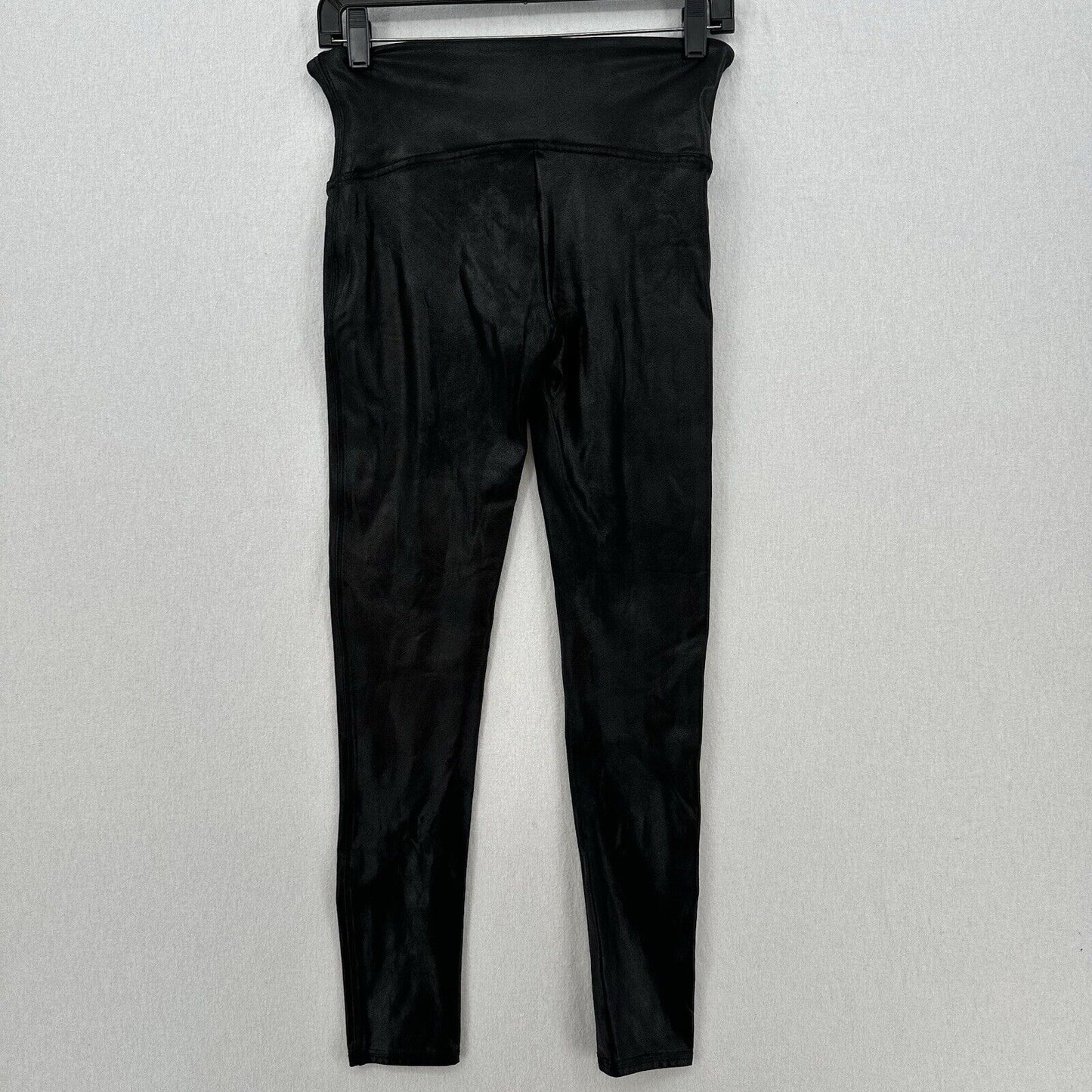 Spanx Leggings Womens Large Petite Faux Leather Black Pull On Pants Slimming EUC