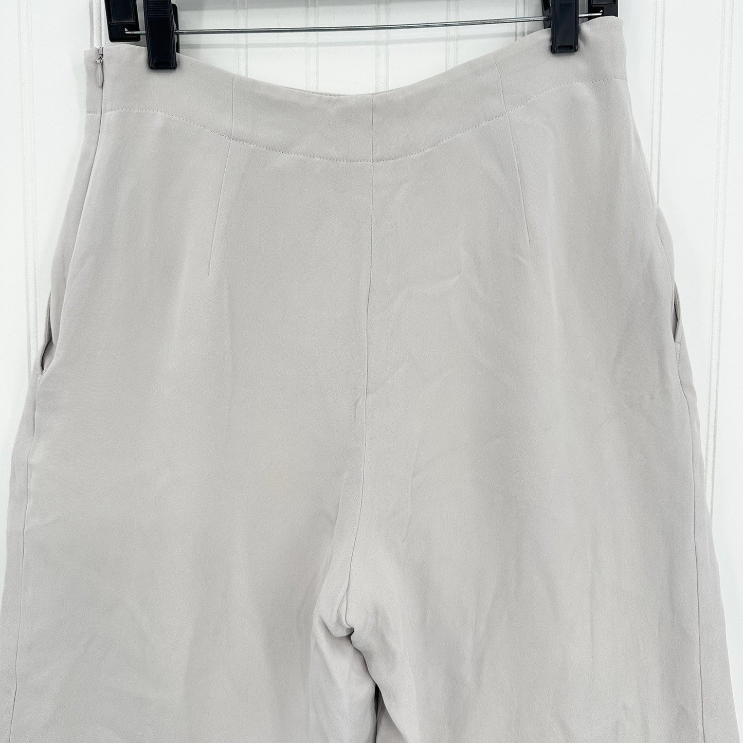 Lafayette 148 Pants Women 12 Petite Silk Wide Leg Light Gray Lined Coastal *Flaw