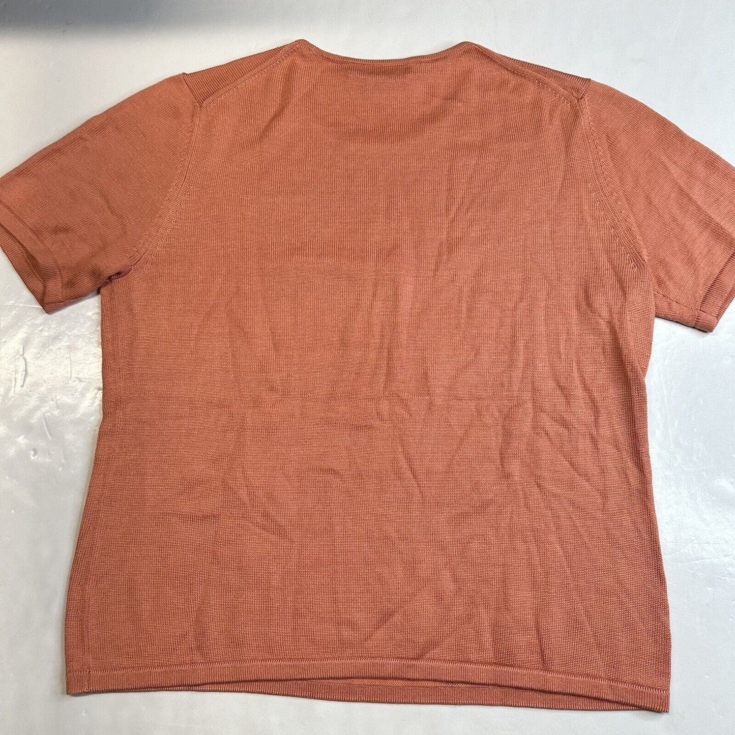 Mark Shale Top Womens Large Orange Silk Short Sleeve Knit Stretch Crewneck Shirt