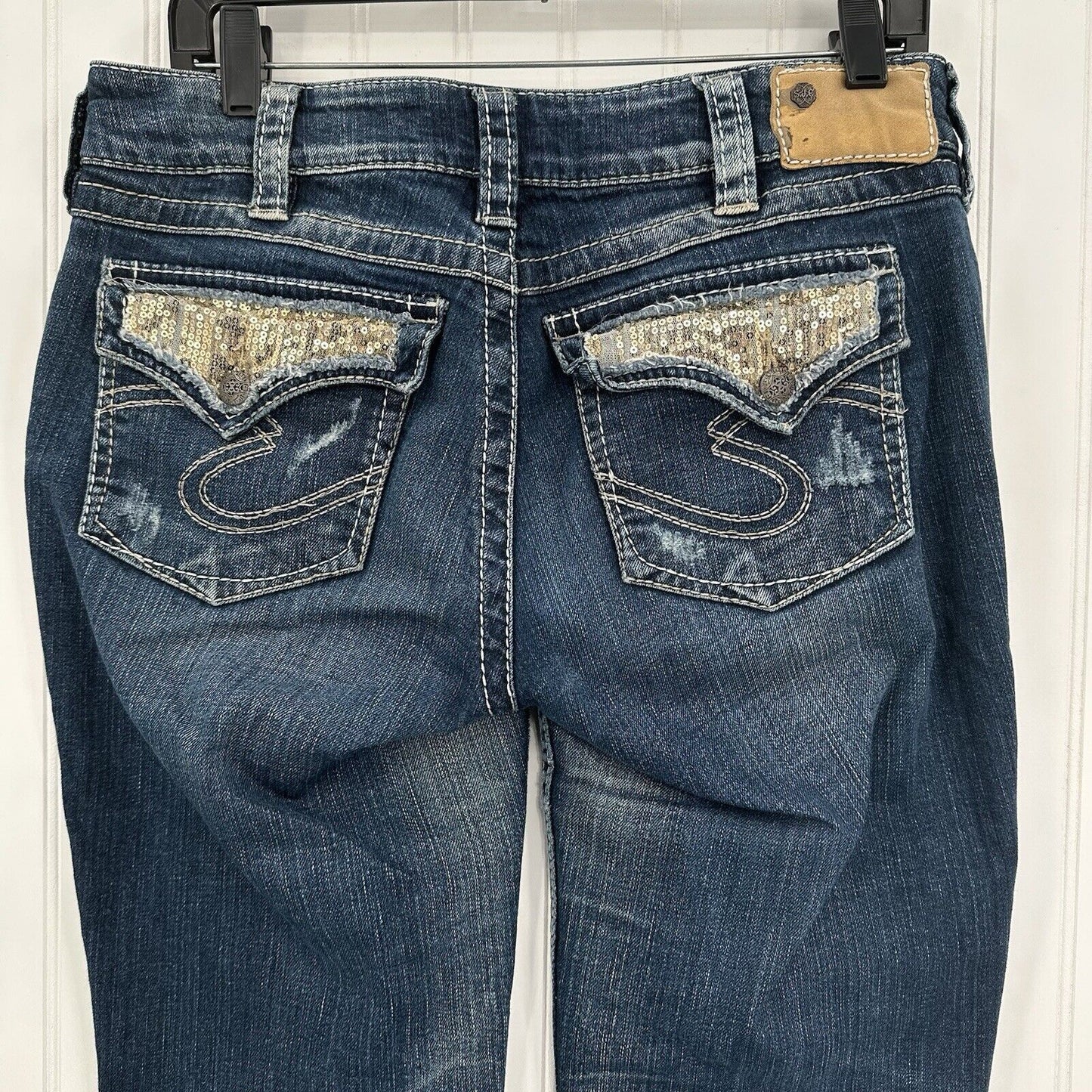Silver Jeans Womens 30 Suki Boot Surplus Blue Bootcut Denim Western Gold Sequins