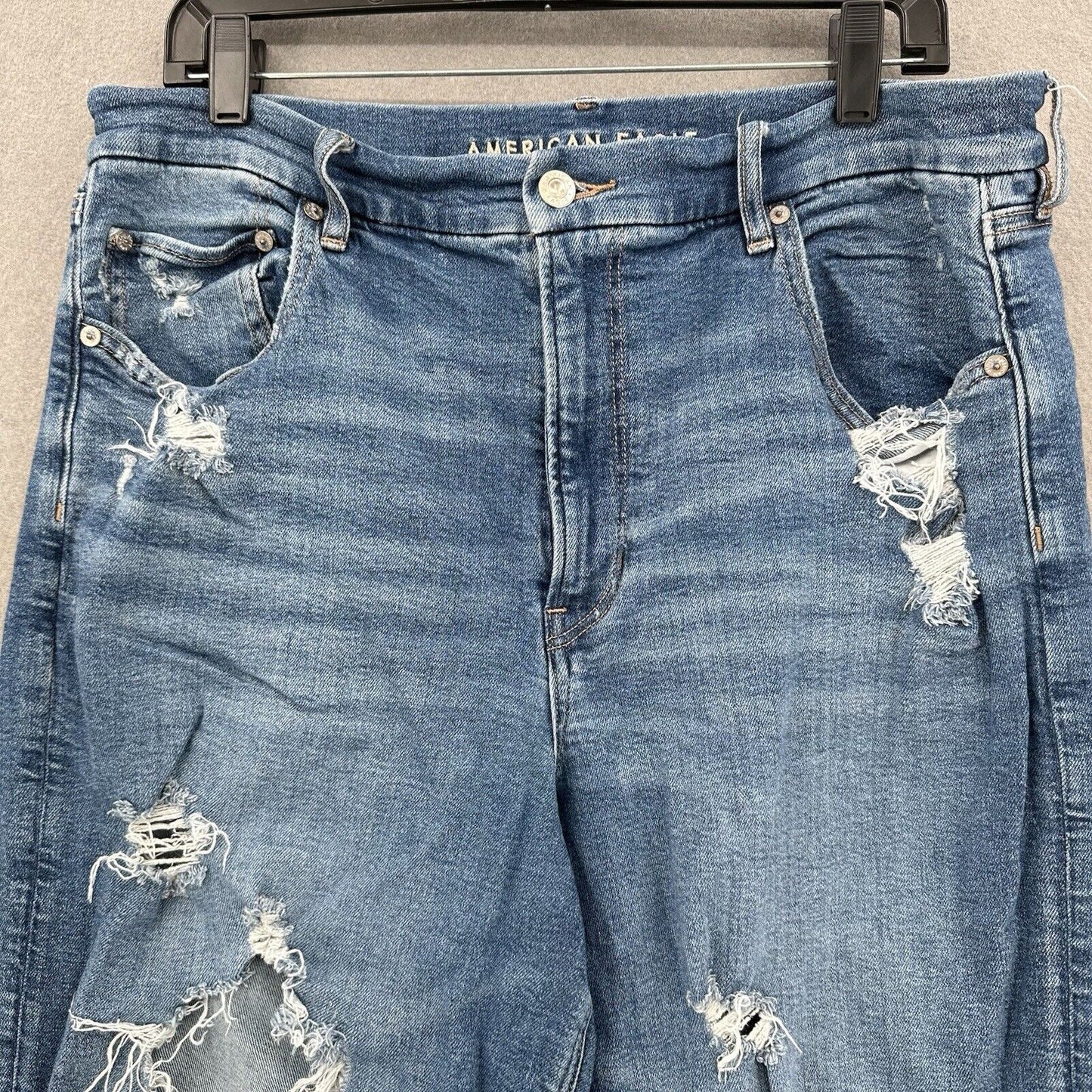 American Eagle Jeans 18 Baggy Straight Curvy Super Hi Rise Denim Distress *Flaw