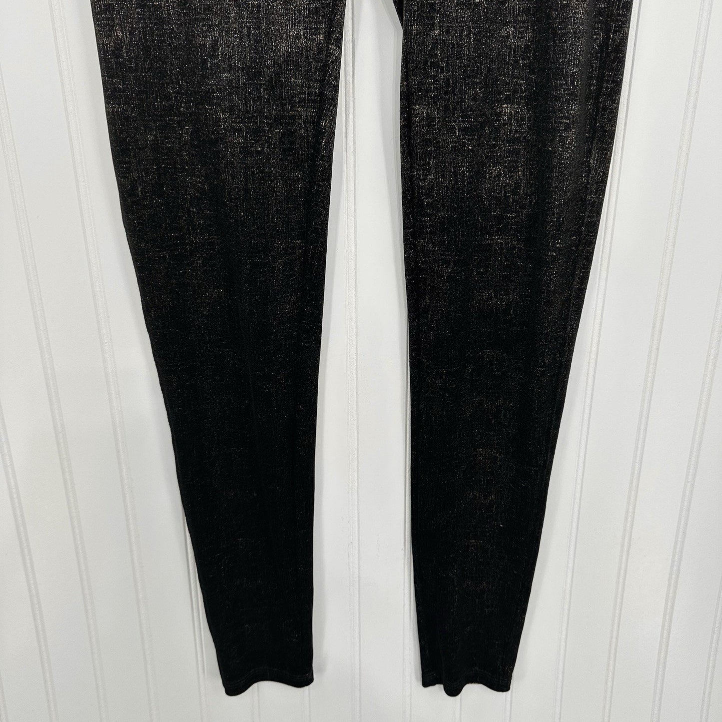 Spanx Leggings Women Velvet Shine Pants Black Gold Metallic Pull On Slimming EUC
