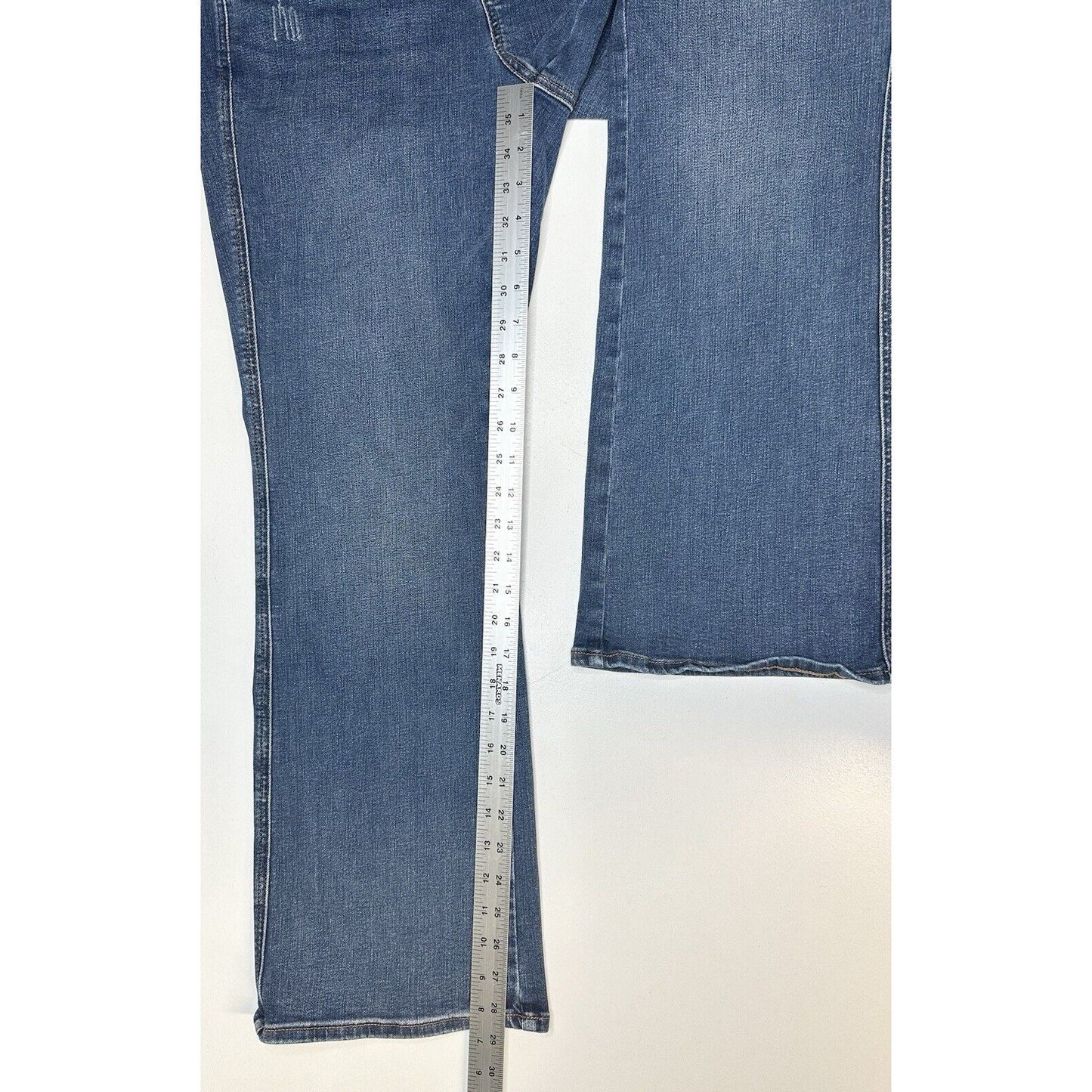 Chicos Jeans 1.5 Petite US 10 Define Me Flare Blue Denim Distress Western Cowboy
