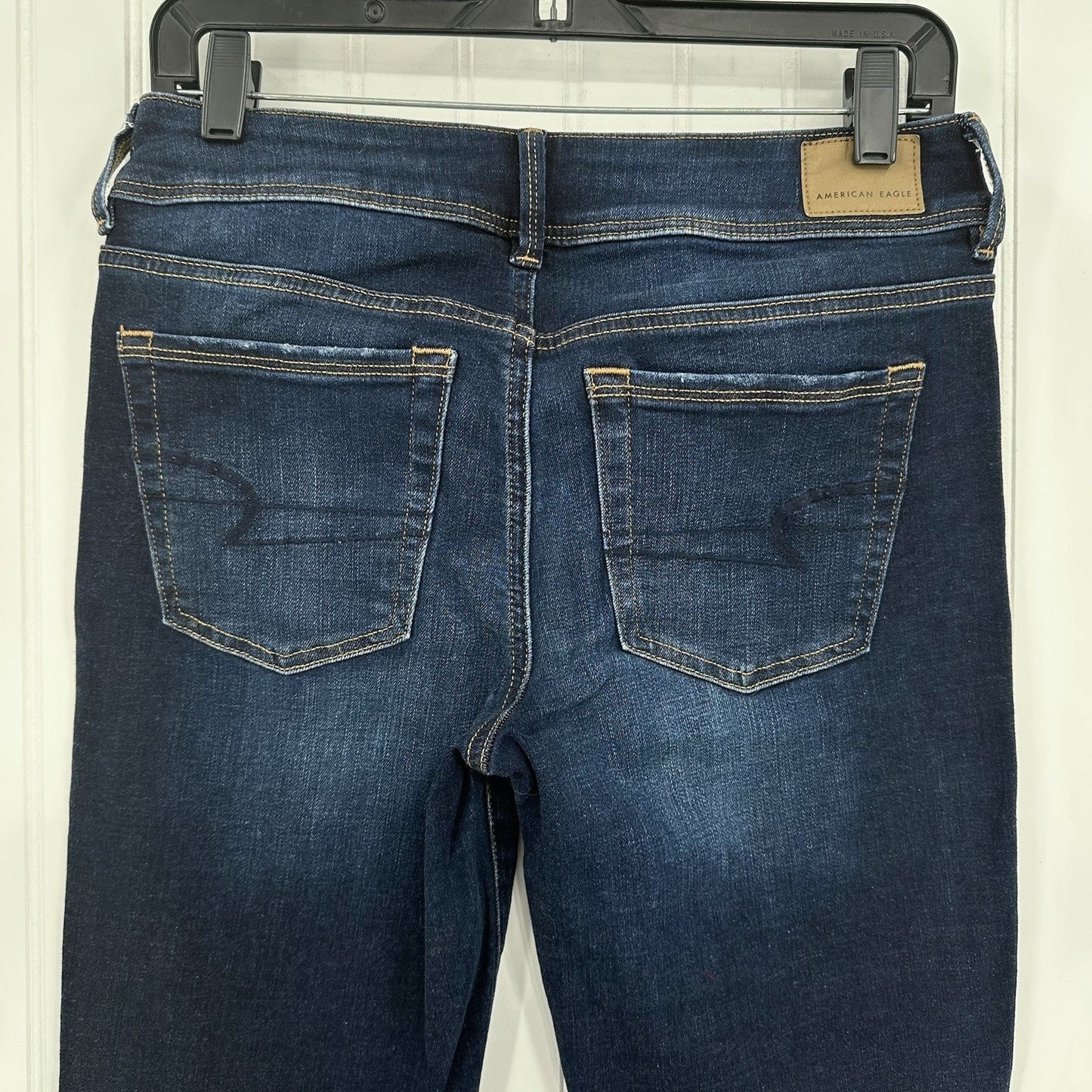 American Eagle Jeans Women 8 Short Kick Boot Blue Denim Rodeo Cowboy Western EUC