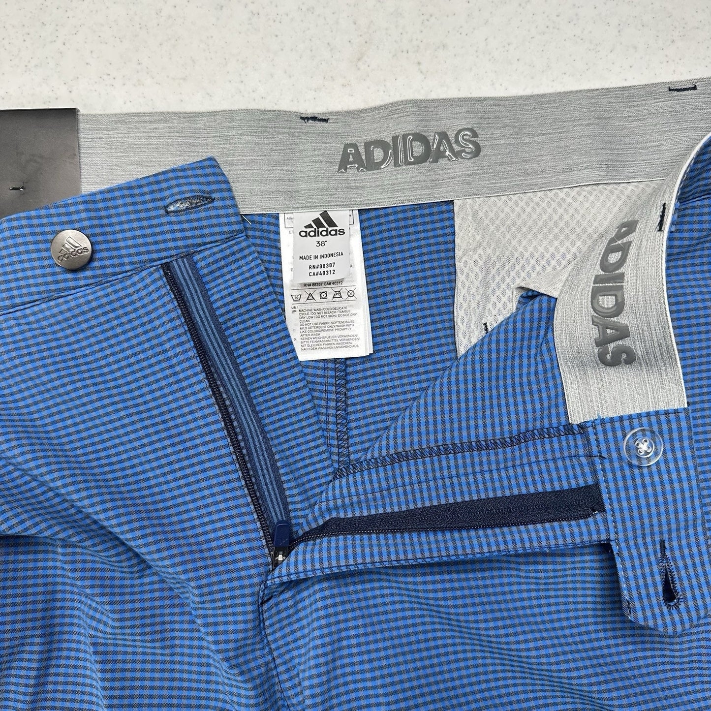 Adidas Shorts Mens 38 Ultimate 365 Chino Blue Gingham Check 10.5" Long NEW
