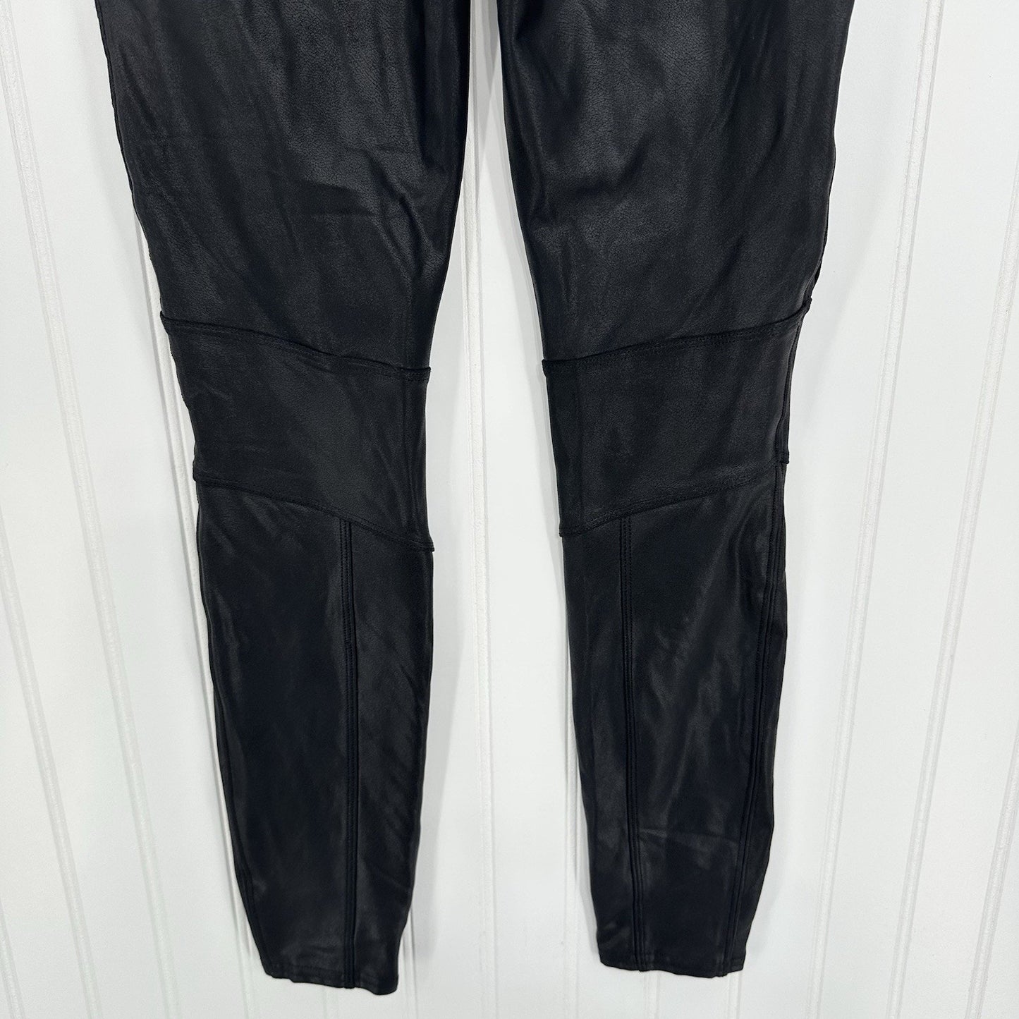 Spanx Leggings Womens Small Petite Faux Leather Moto Black Pants Slimming EUC