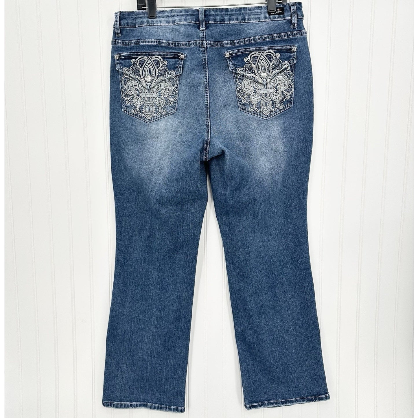 Earl Jeans Womens 18W Slim Bootcut Blue Denim Rhinestones Embroidered Western
