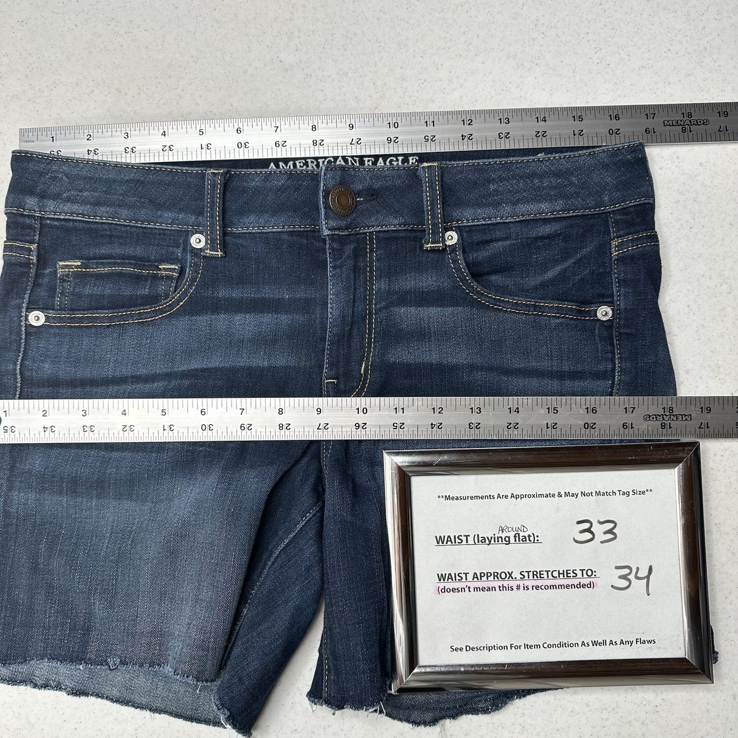 American Eagle Shorts Womens 12 Midi Blue Jean Denim Super Stretch Cut Off Fray