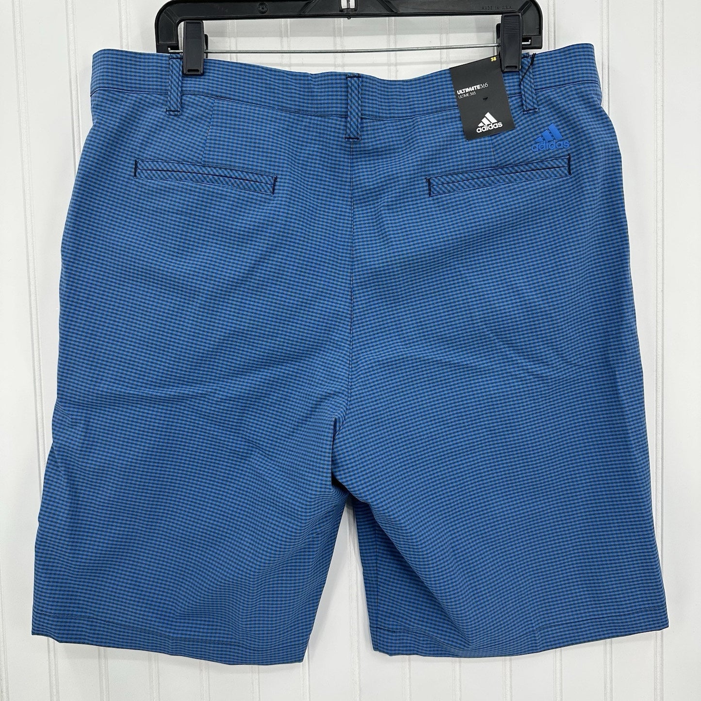 Adidas Shorts Mens 38 Ultimate 365 Chino Blue Gingham Check 10.5" Long NEW
