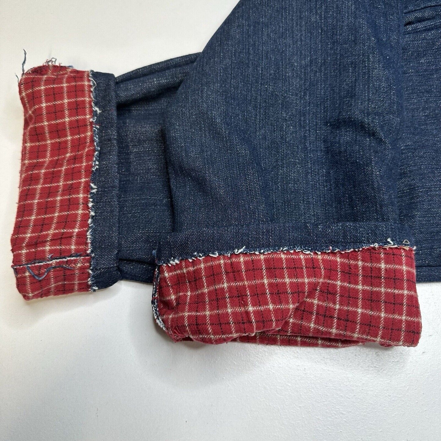 Dickies Flannel Lined Jeans Women 8 Relaxed Fit Straight Blue Denim Plaid Hemmed