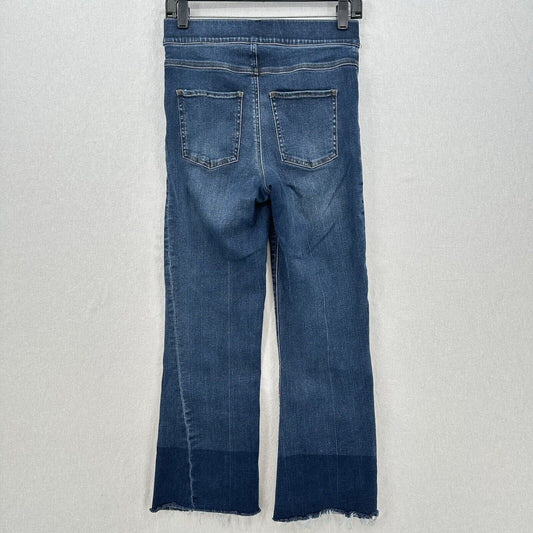 Spanx Jeans Womens Small Cropped Flare High Rise Pull On Stretch Denim Fray EUC
