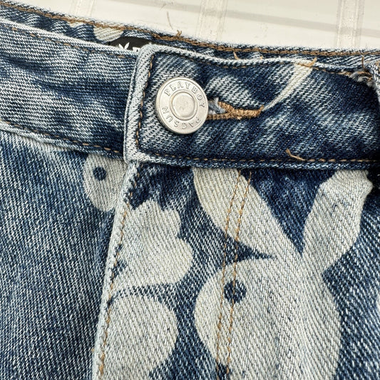 PlayBoy Pacsun Shorts Womens 27 Blue Jean Denim Fringe 90s Grunge Floral Bunny