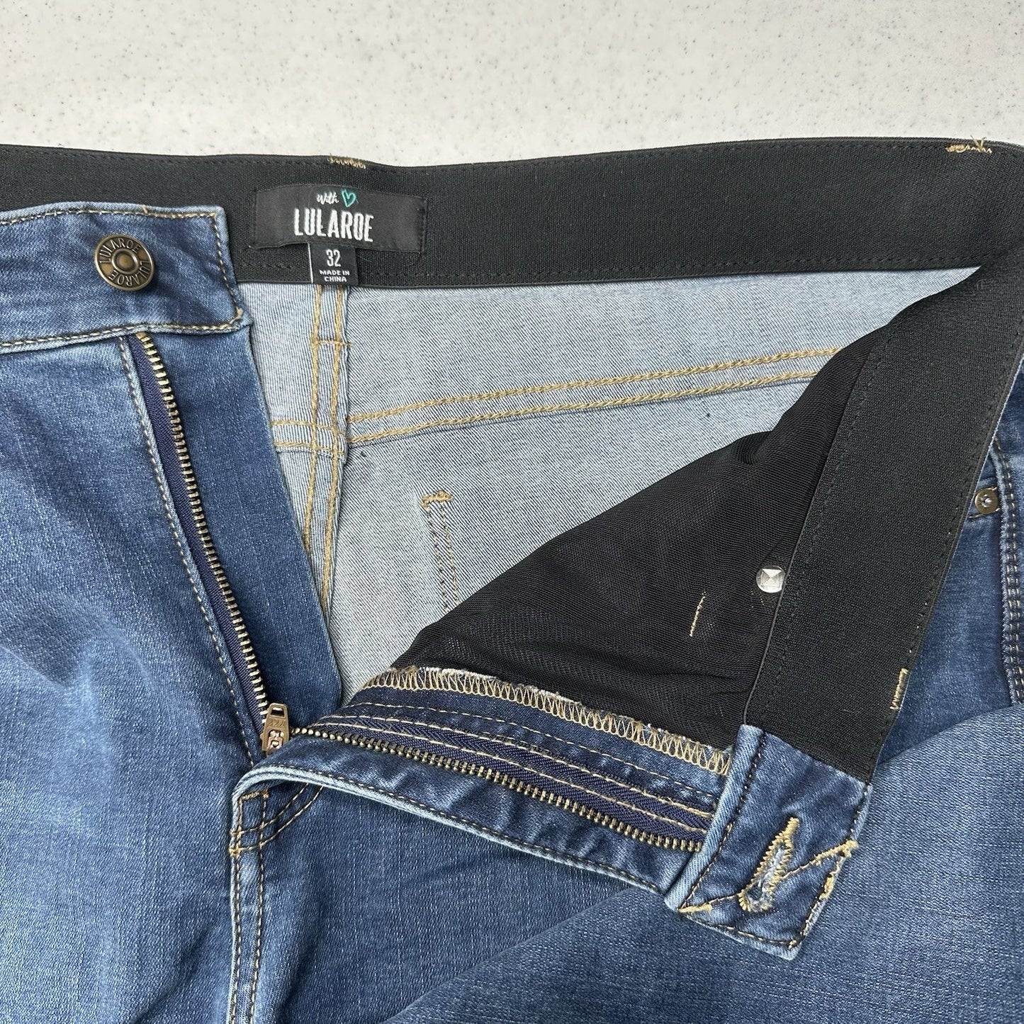 Lularoe Jeans Womens 32 US 14 Bootcut Blue Stretch Denim Tummy Panel Western EUC