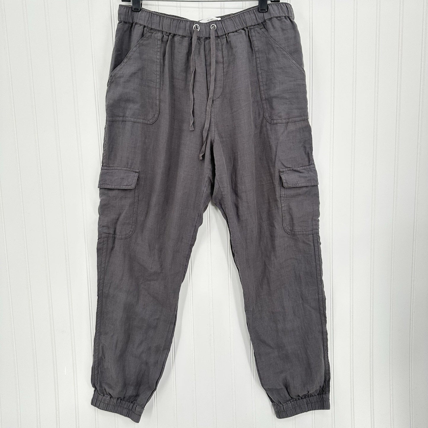 Nicole Miller Pants Womens Large Linen Cargo Jogger Gray Pull On Coastal Beach