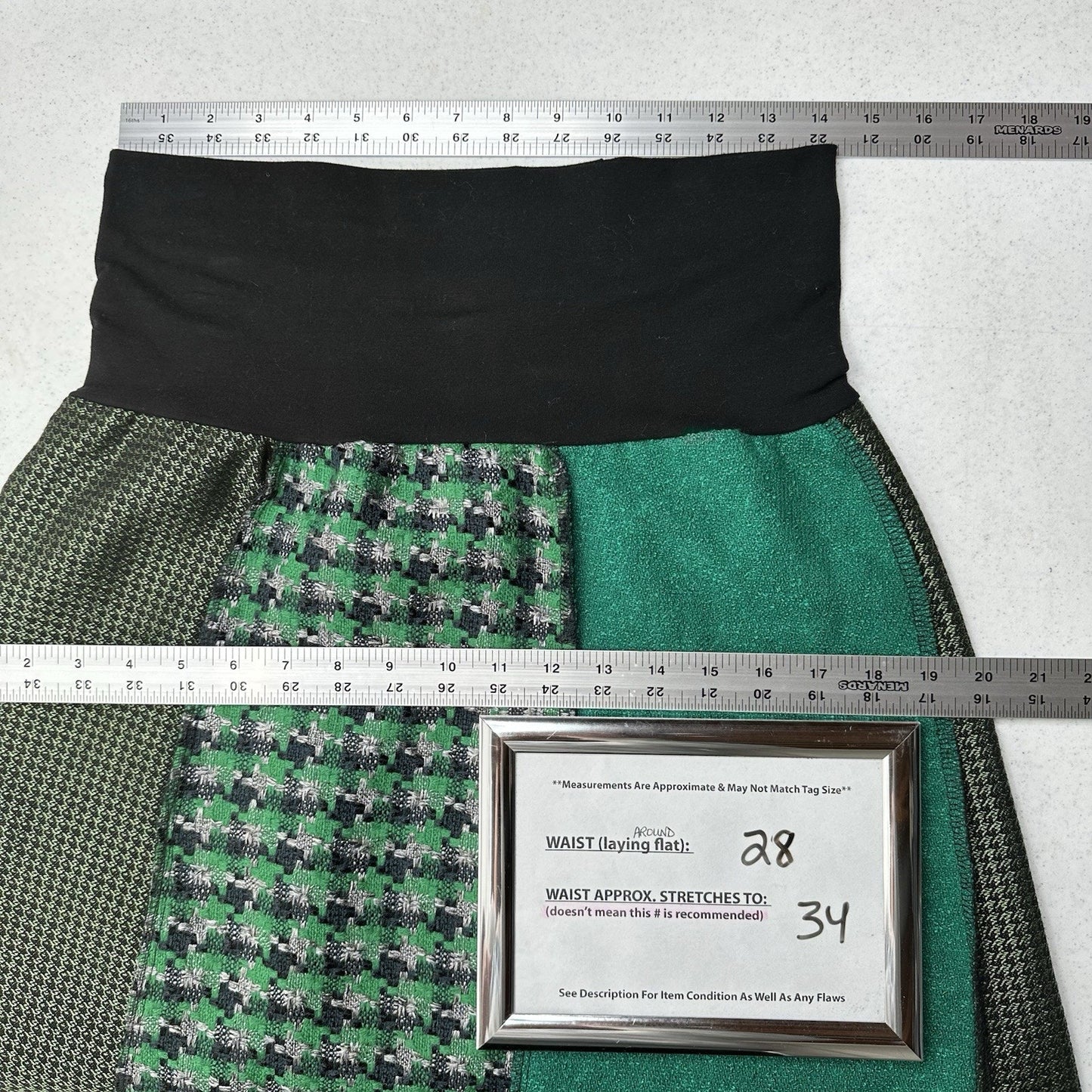 Green 3 Skirt Women Medium Upcycled Vintage Fabric Patchwork Academia Preppy USA