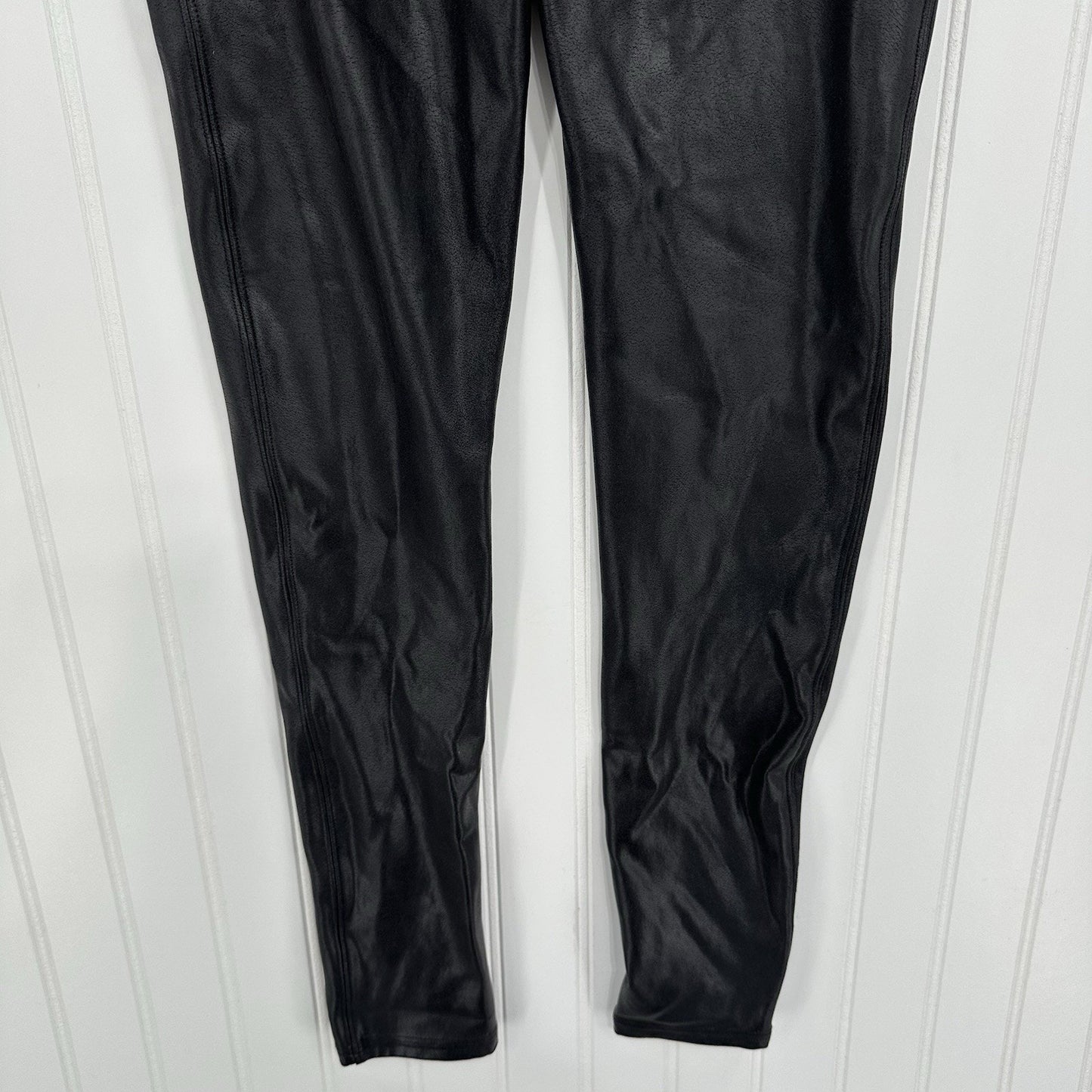 Spanx Leggings Womens Medium Faux Leather Black Pull On Shape Pants Slimming EUC