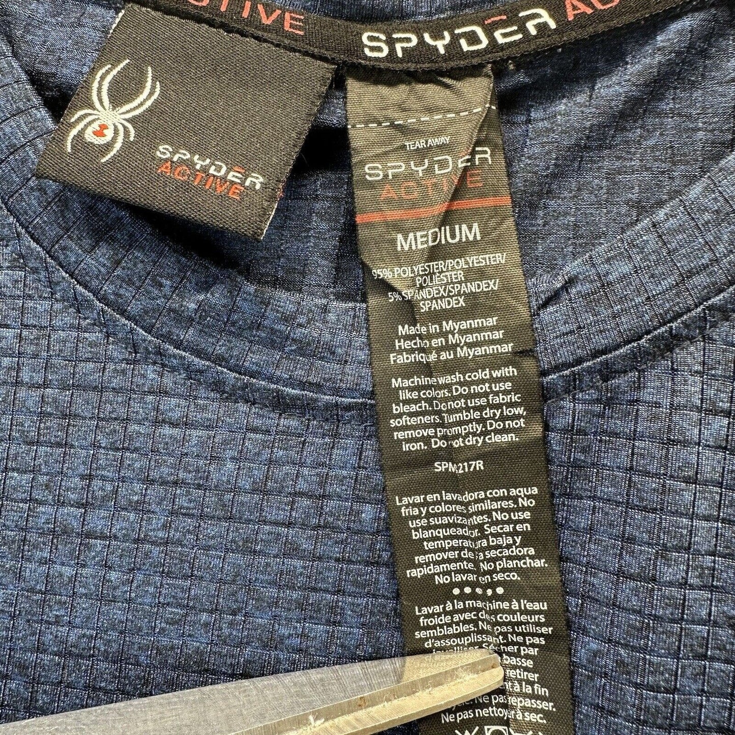 Spyder Active Shirt Mens Medium Blue Mesh Stretch Running Workout Lightweight