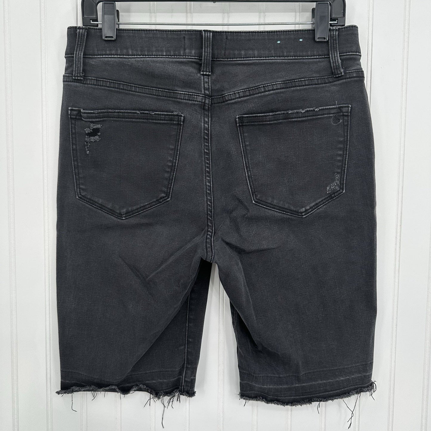 Lularoe Shorts 30 US 10 12 Skinny Bermuda Black Denim Tummy Panel DistressGrunge