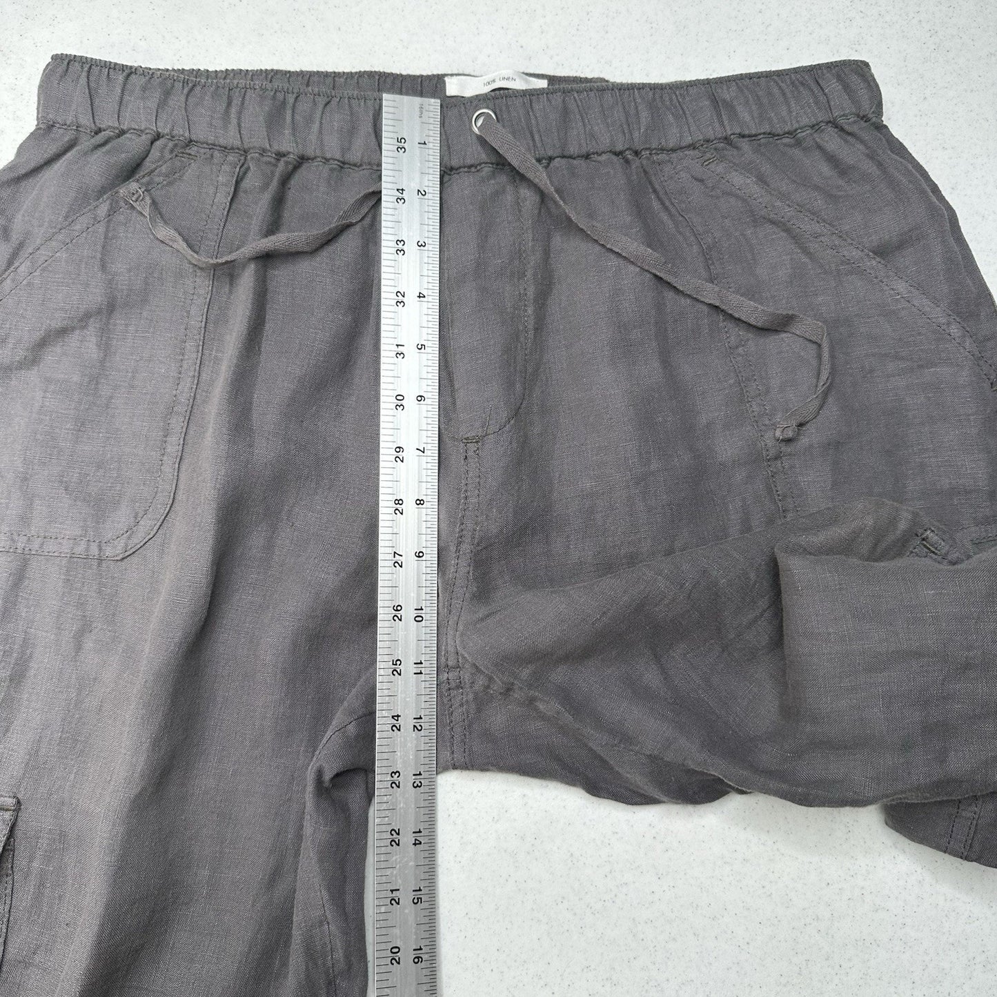 Nicole Miller Pants Womens Large Linen Cargo Jogger Gray Pull On Coastal Beach