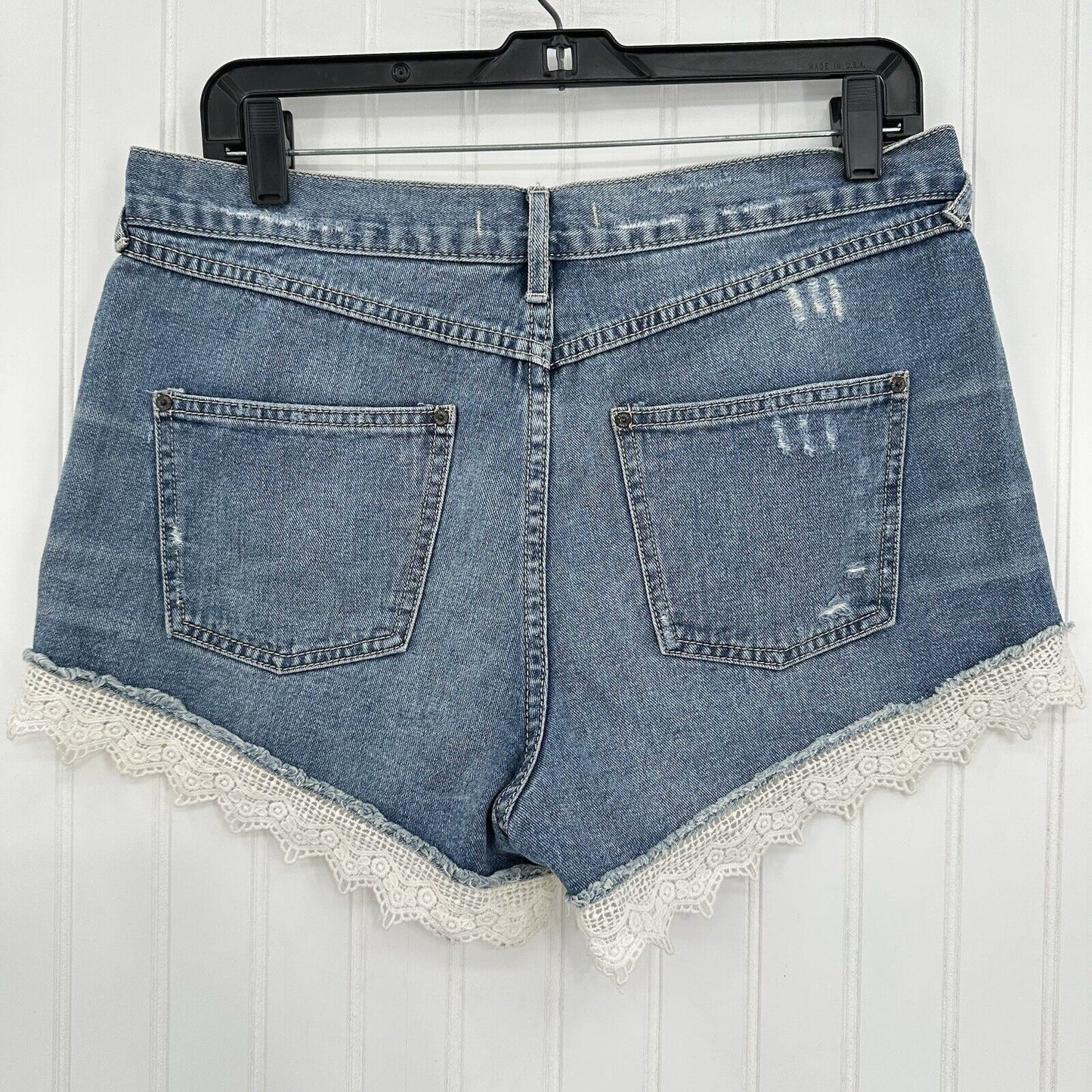 Free People Shorts Womens 29 Crochet High Rise Blue Jean Denim Anthropologie