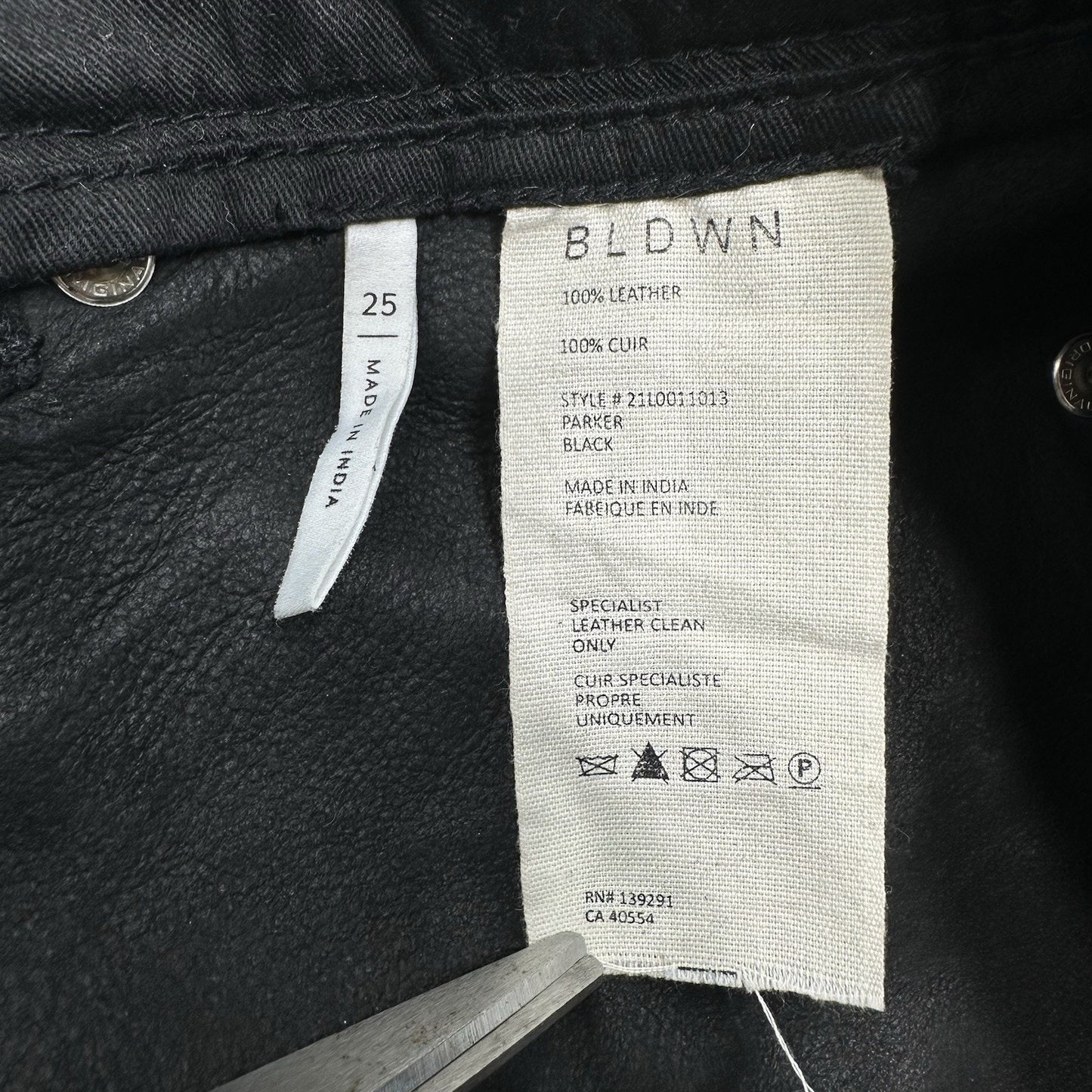 BLDWN Parker Leather Pants Womens 25 Straight Crop Black Genuine Leather EUC