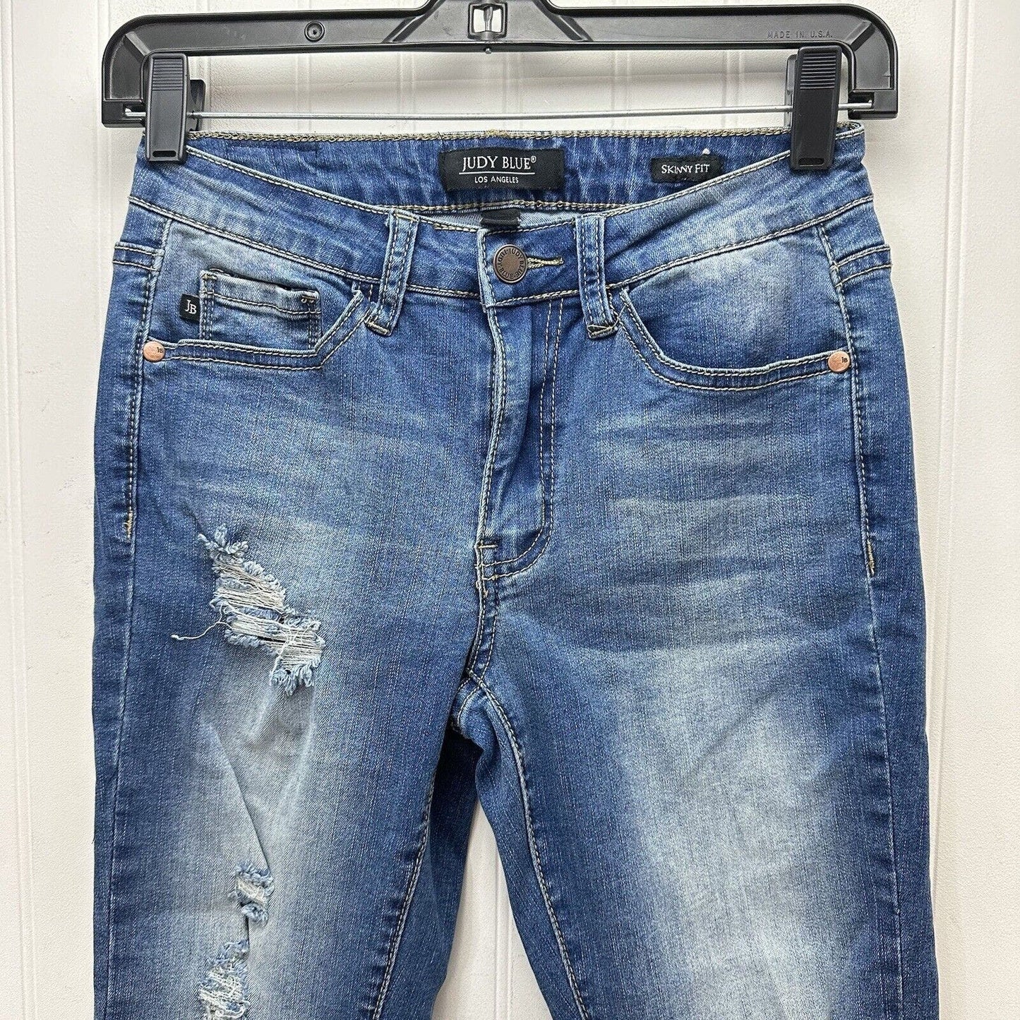 Judy Blue Jeans Womens 1/25 Skinny Crop Stretch Blue Denim Distressed Fray