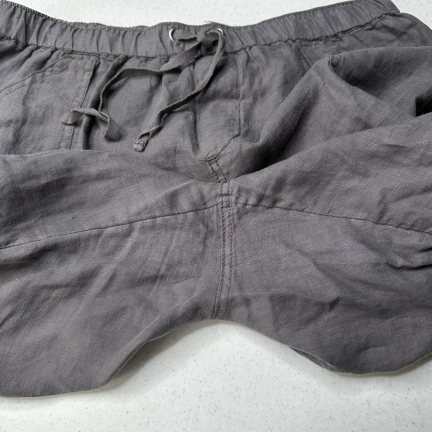 Nicole Miller Pants Womens Large Linen Cargo Jogger Gray Pull On Coastal Beach