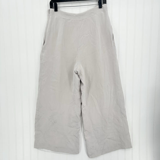 Lafayette 148 Pants Women 12 Petite Silk Wide Leg Light Gray Lined Coastal *Flaw