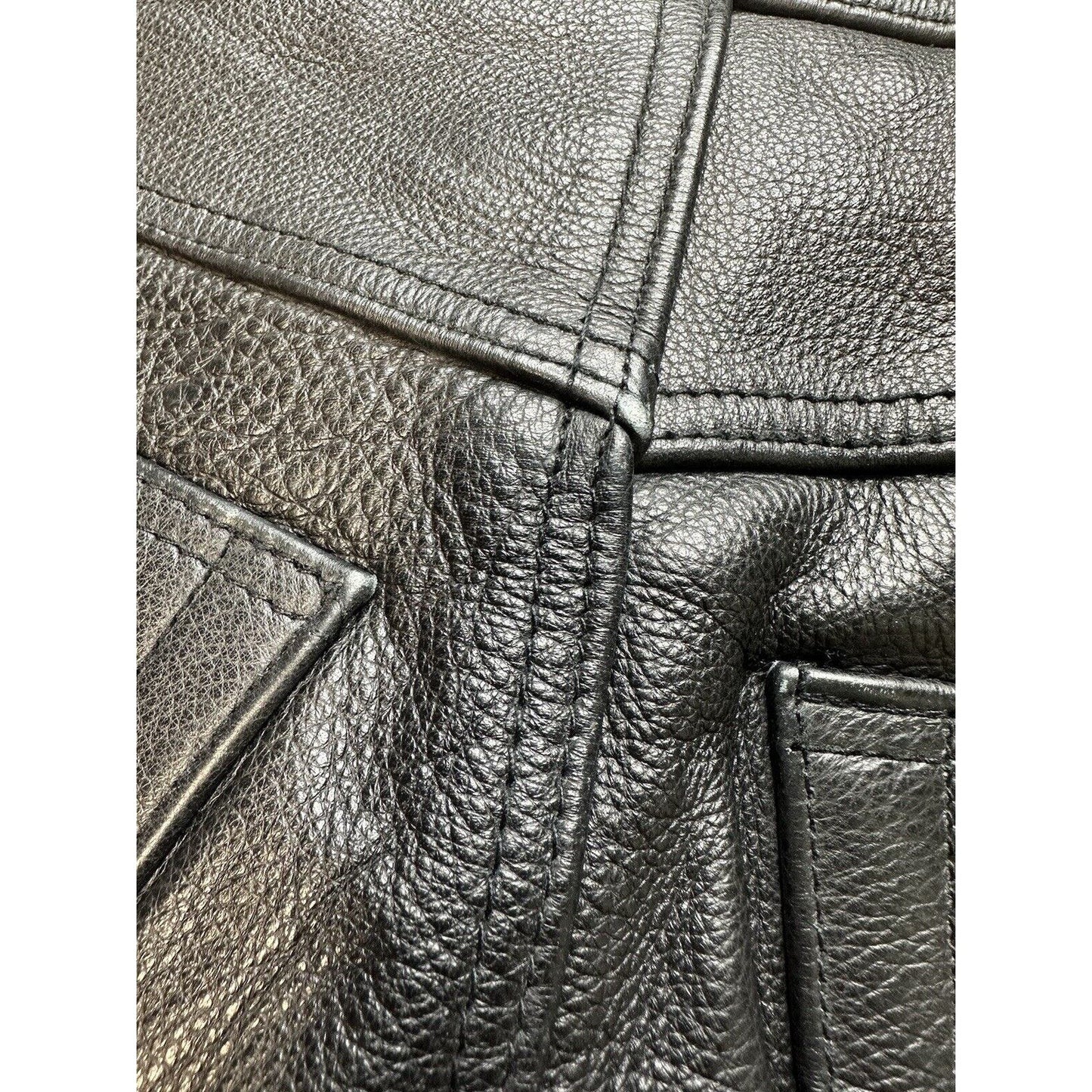 USA Bikers Over Pants Men 36x29 Black Genuine Leather Motorcycle Zipper *Smaller