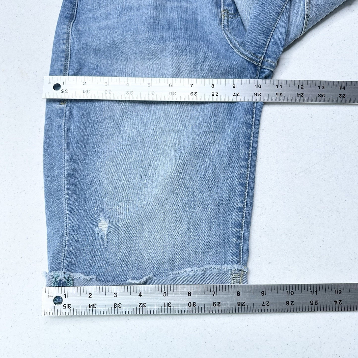 Lularoe Shorts 30 US 10 12 Skinny Bermuda Cuffed Blue Denim Tummy Panel Distress